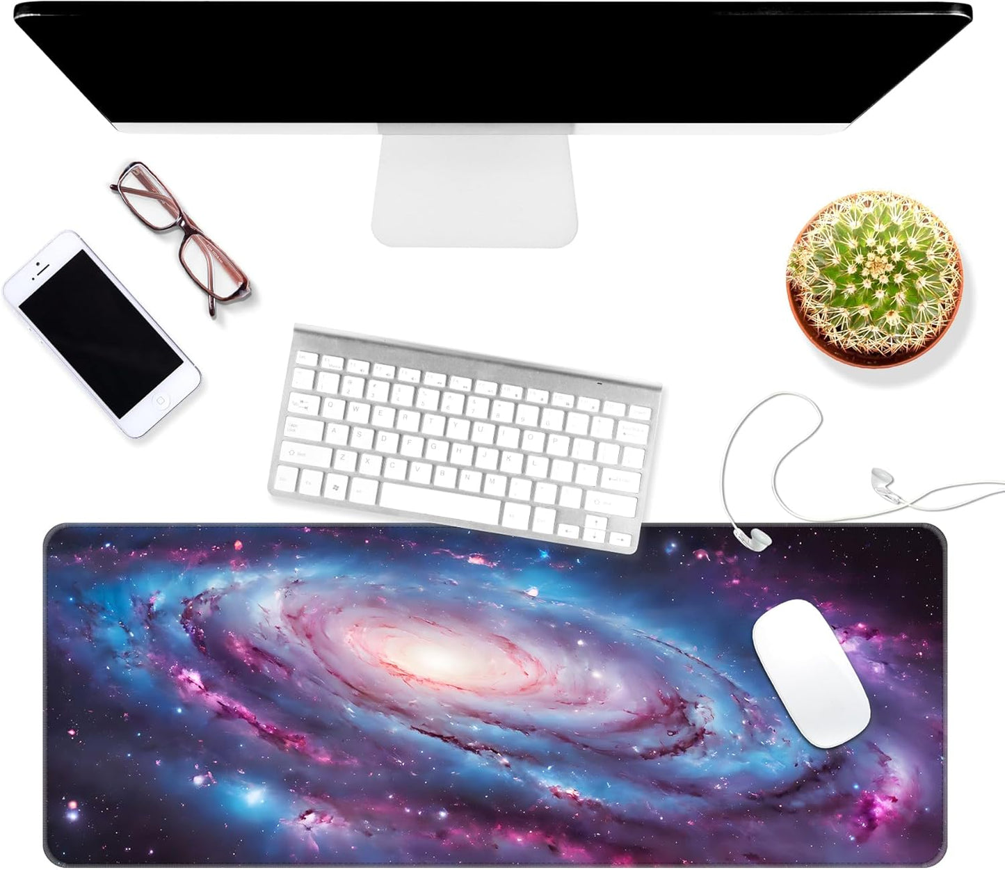 Dynippy Thin Extended Gaming Mouse Pad （31.5 * 11.8 * 0.08 inch） with Stitched Edges Large Mousepad Long XXL Keyboard and Mouse pad Desk Mat for Gaming Office & Home - Spiral Galaxy