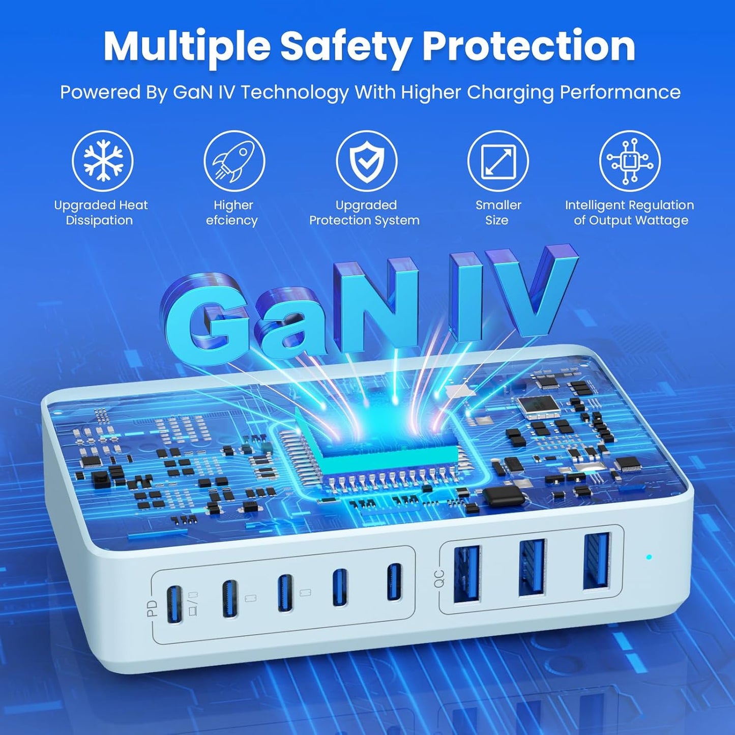 USB C Charger 300W USB C Charger Block 8-Ports GaN IV Fast Charging Station,PD 100W Laptop Charging Hub Wall Adapter Compatible with MacBook/Air,DELL,Steam Desk,iPhone 16/15/14,Galaxy S24 etc