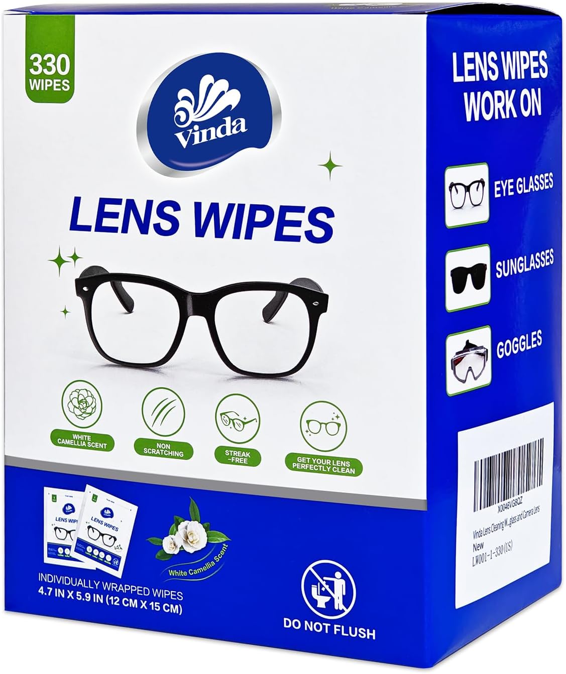 Pre-Moistened Lens Cleaning Wipes – 330 Individually Wrapped, Streak-Free Wipes for Glasses, Screens, Cameras & More – Ammonia-Free, Gentle Optical Cleaner