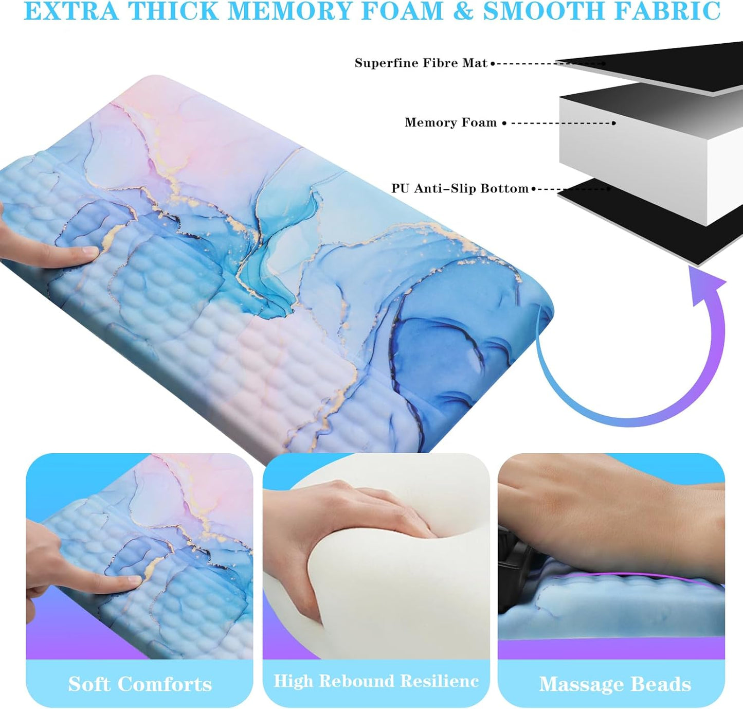 Computer Keyboard Stand with Wrist Rest, Ergonomic Tilted Keyboard Holder - Keyboard Riser with Wrist Pad - Keyboard Tray Support for Office Home - Aqua Marble