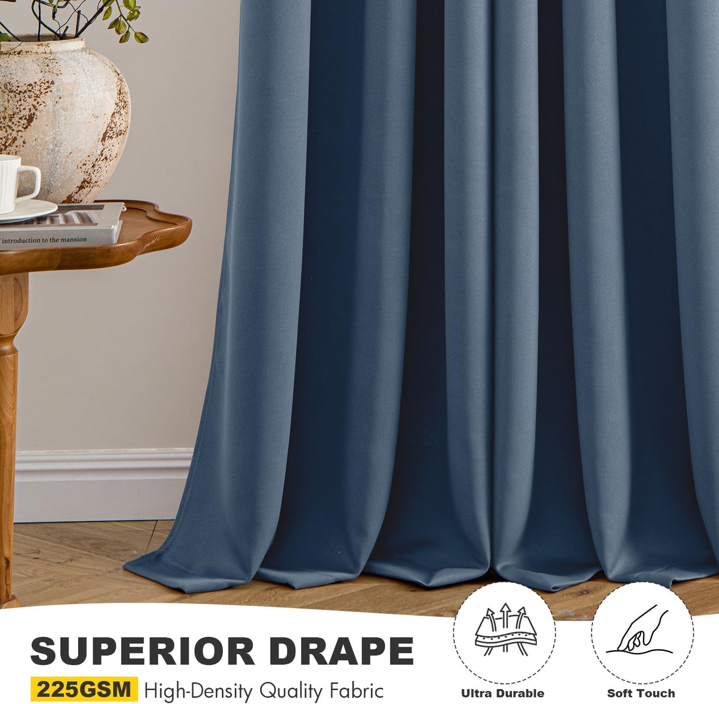 MIULEE Stone Blue Blackout Curtains - Thermal Insulated Bedroom Curtains Room Darkening Drapes for Living Room Kitchen Grommet Top Light Blocking Window Treatment, 40 x 54 Inches Long, 2 Panels