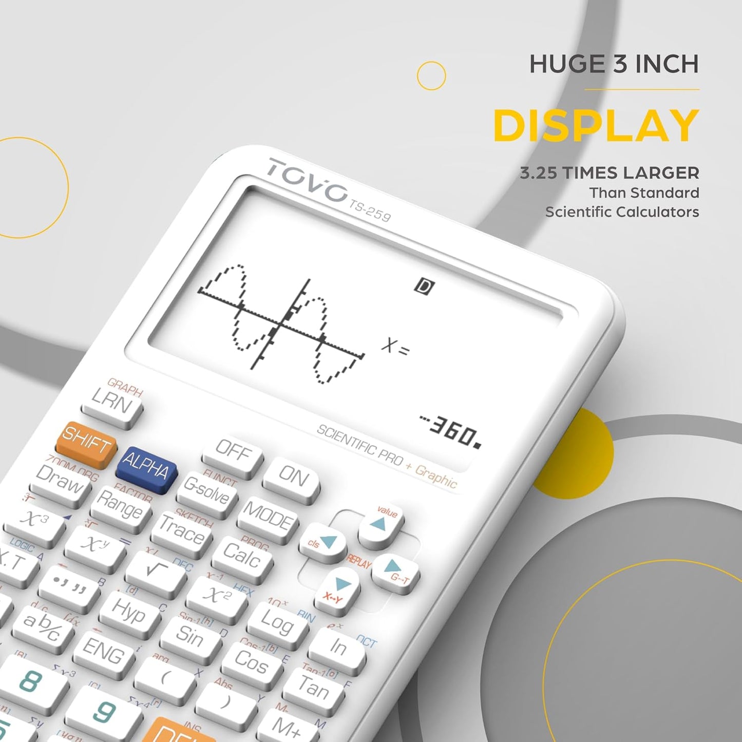 TOVO Scientific Calculator with Graphing Functions, Multiple Modes, 360 Functions, Large Screen, Intuitive Interface for Beginners, High School & Advanced Courses, TS-259 (Developed by CATIGA)