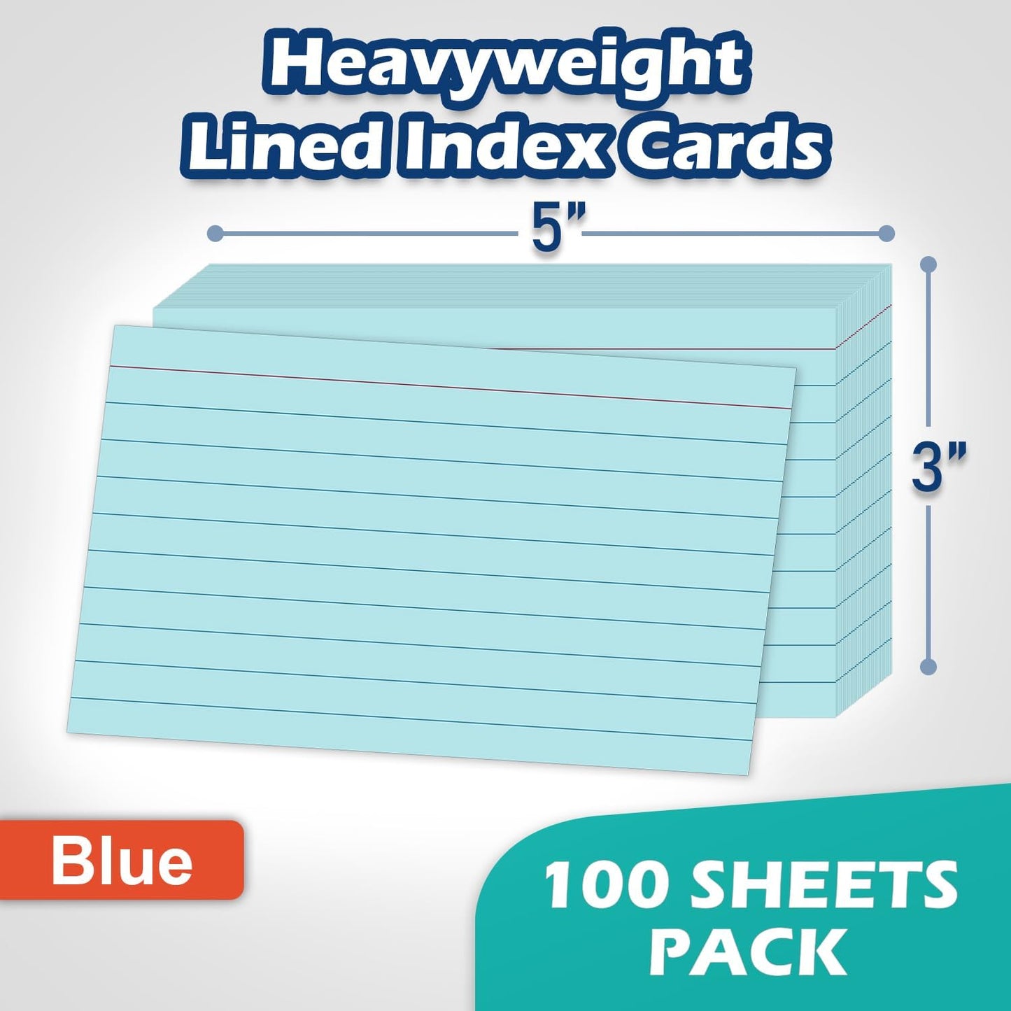 Blue Lined Index Cards 3x5 Ruled Note Cards 100 Count, 180 gsm Heavy Weight