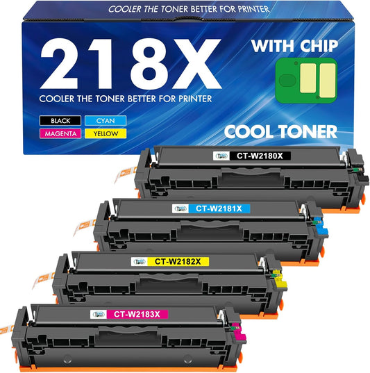 218X 218A Toner Cartridges 4 Pack High Yield 3301fdw 3201dw with Chip Compatible Replacement for HP 218X 218A Color Laserjet Pro MFP 3301cdw 3301sdw Printer Ink Set W2180X (Black Cyan Yellow Magenta)