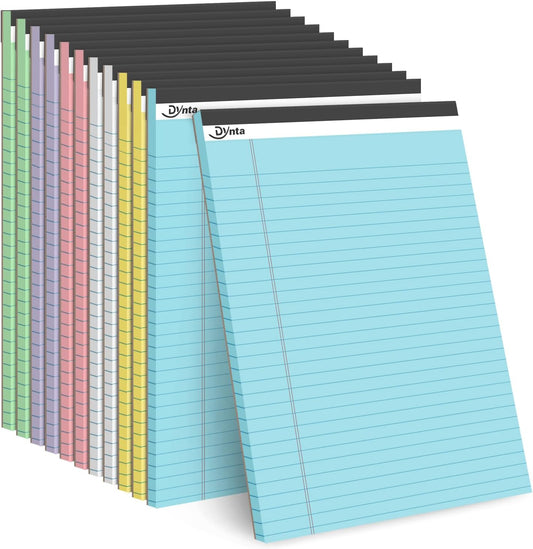 Dynta Legal Pads 8.5 x 11 Note Pads 12 Packs Bulk, Wide Ruled Assorted Colored Notepads Micro Perforated, Writing Legal Pad for Home School Office Business Travel Work, 45 Sheets/90 Pages