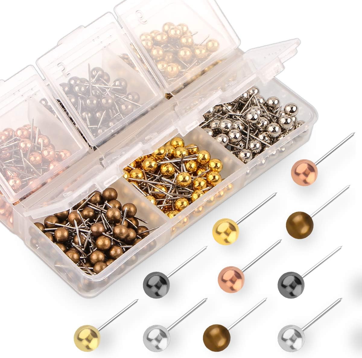 Yalis Push Pins Map Tacks 1/8-Inch Metallic Color Beads Head Marking Pins, 6 Colors, 360-count