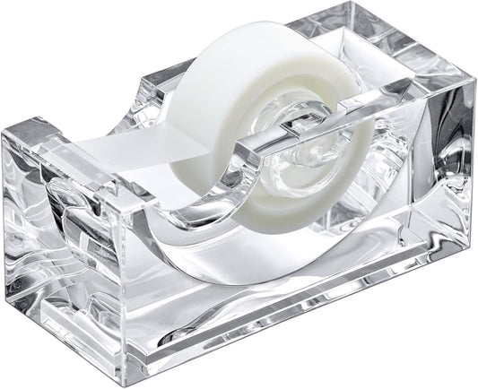Amazing Abby - Tanya - Acrylic Tape Dispenser (1-Pack), Plastic Label Roll Holder, Clear Sticker Organizer, Perfect Office Desktop Storage Solution for Tapes, Labels, Stickers, and More