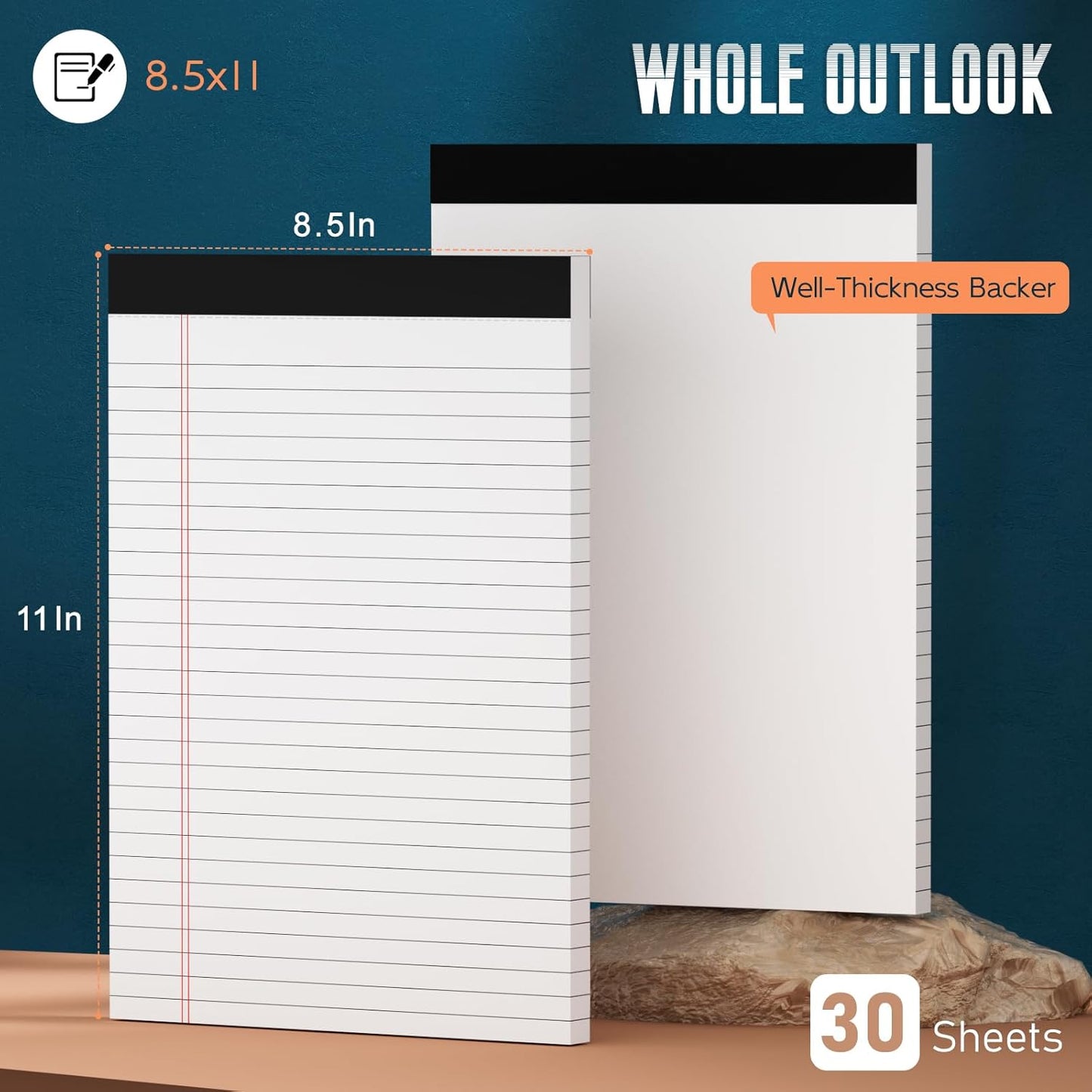3 Pack White Legal Pads 8.5 x 11 Note Pads, Wide Ruled Notepads, Micro Perforated Lined Note Writing Pads 30 Sheets per Notepad Double-Side Printed Legal Note Pad 8.5x11'' for Home, Office, School