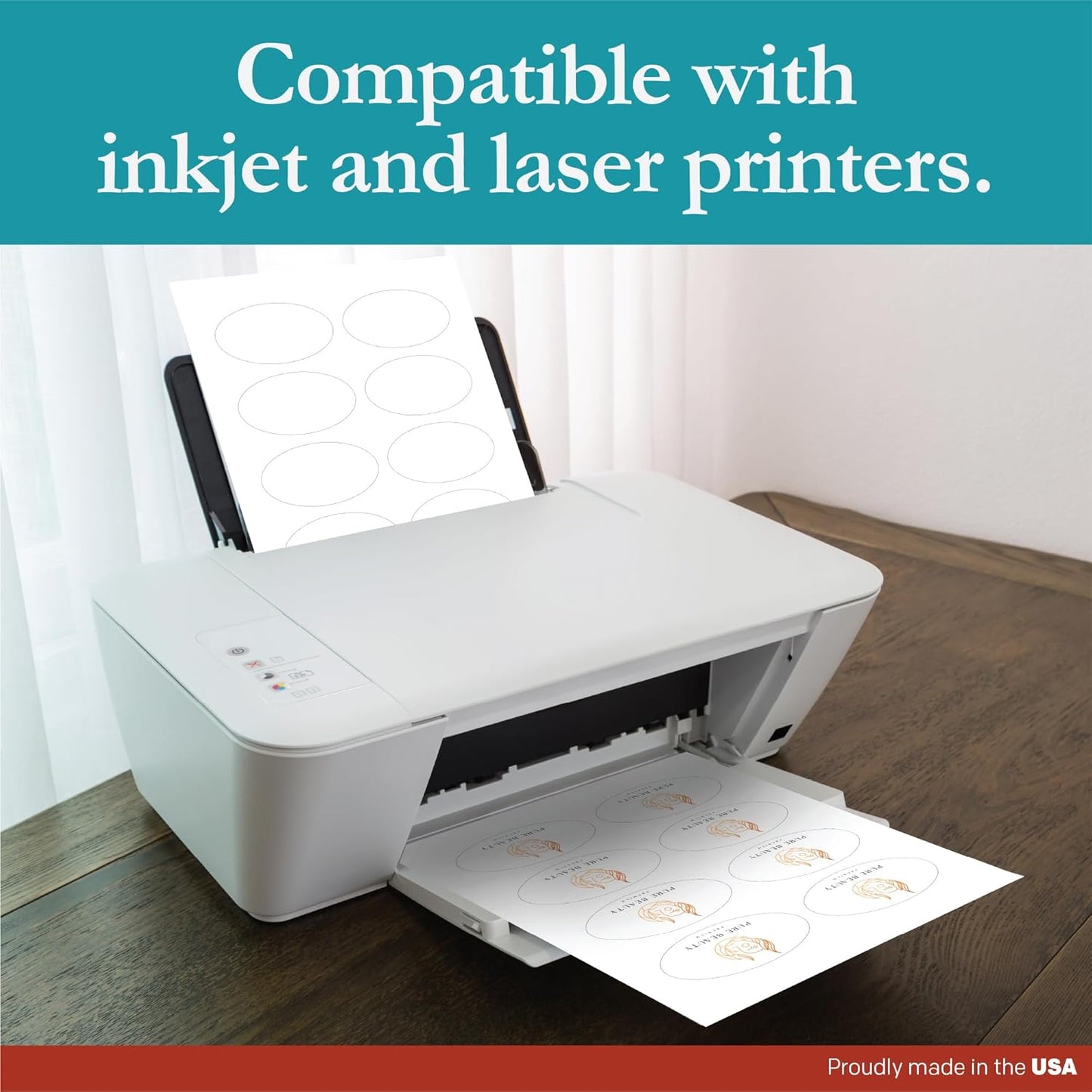 Premium Label Supply White Sticker Oval Labels – 3.33" x 2" Oval – Laser/Inkjet Compatible – (8 per Sheet), 25 Sheets – 200 Total Adhesive Labels