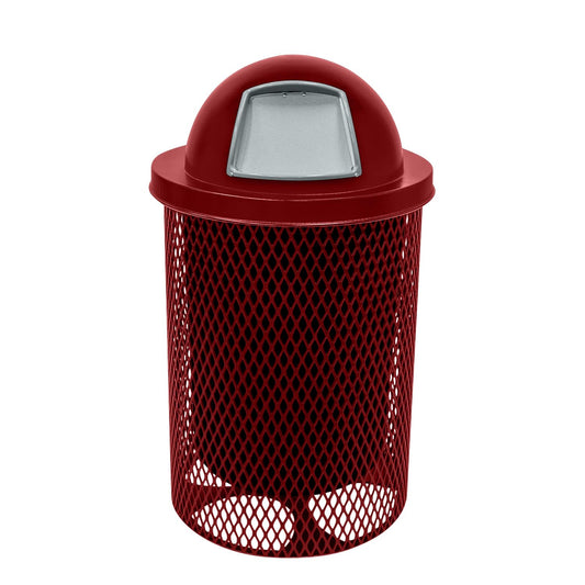 RDT-TXTBUR Heavy Duty 32 Gallon Round Trash Receptacle, Liner Included, Textured Burgundy with Black Dome, Made in America