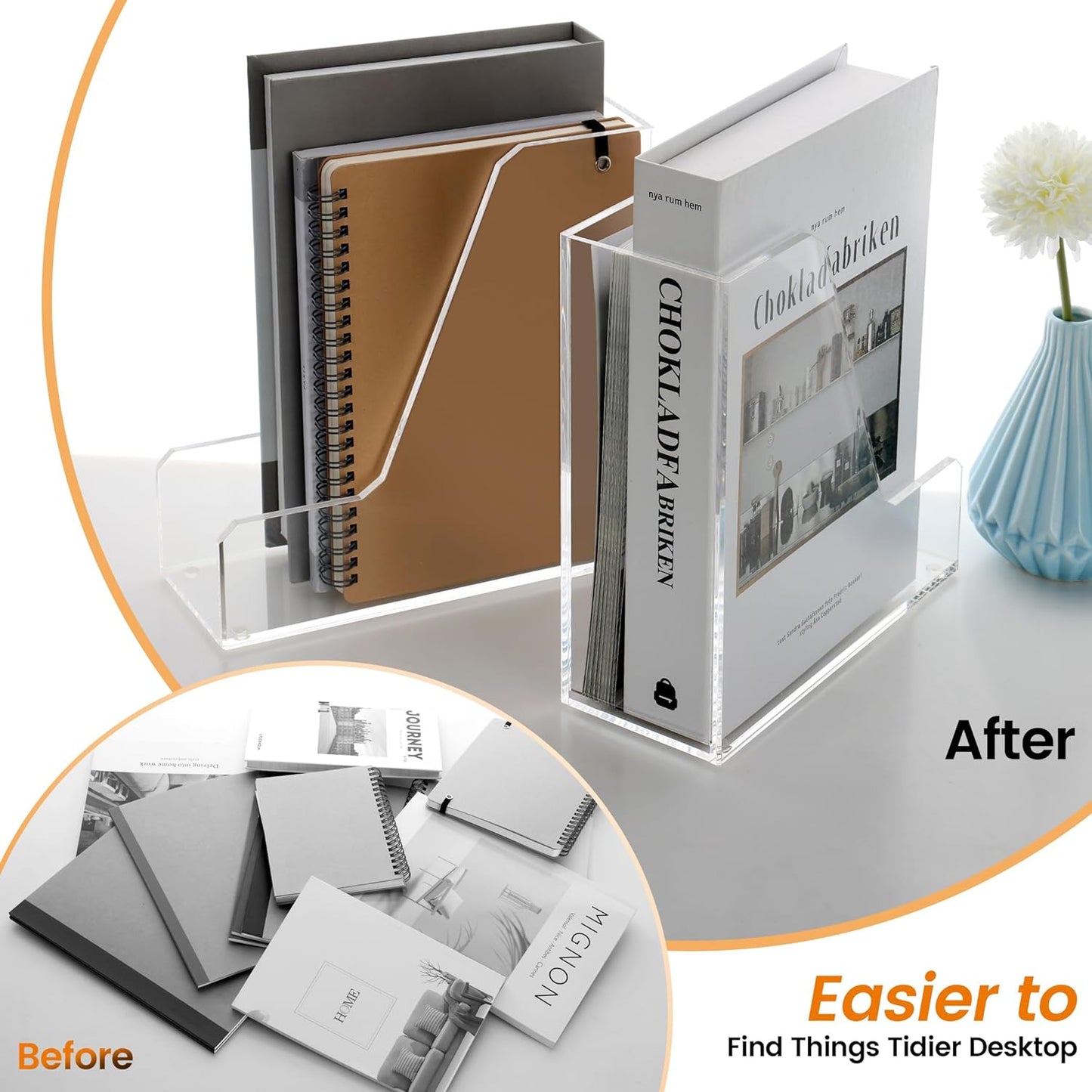 Acrylic Magazine Rack File Holder Desk Organizers and Storage 2-Pack Small Clear Acrylic Vertical Magazine Holder Book Stand for Office Desk