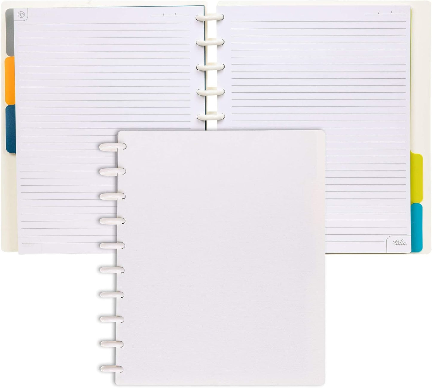 Talia Discbound Notebooks, Planner, Customizable, (White, Midsize (7.5in x 9.75in))