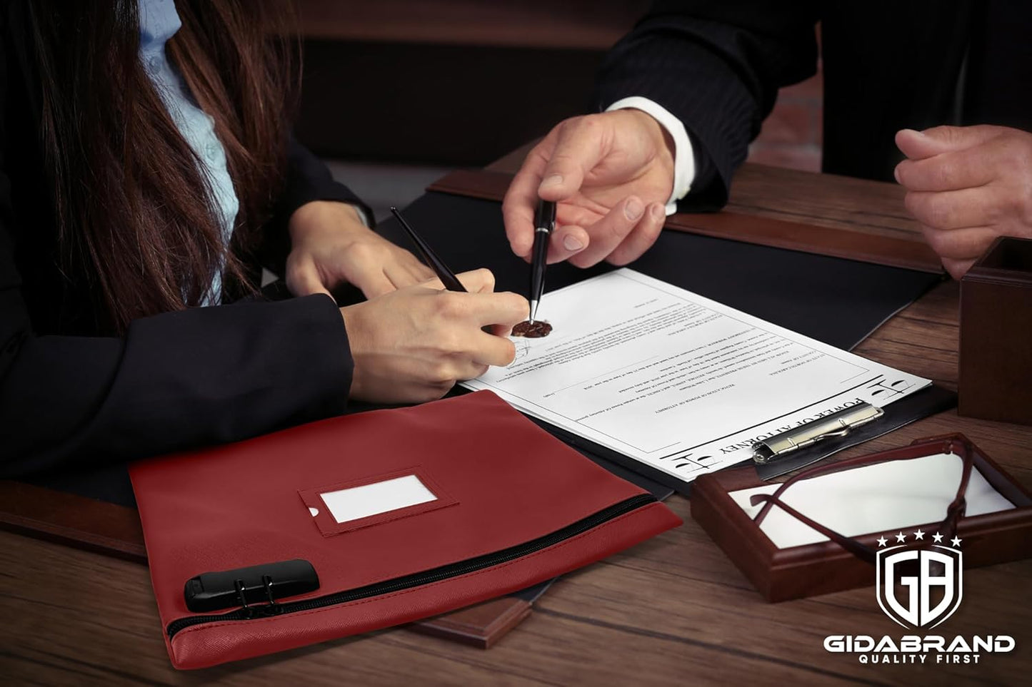 Notary Bag with Lock | 14x11 inch | Burgundy | Zipper Notary Supplies Bag | Locking Notary Bag for Notary Kit, Stamp, Embosser, Ink Pad, and Valuables | Locking Document Bag | Journal Carrying Case