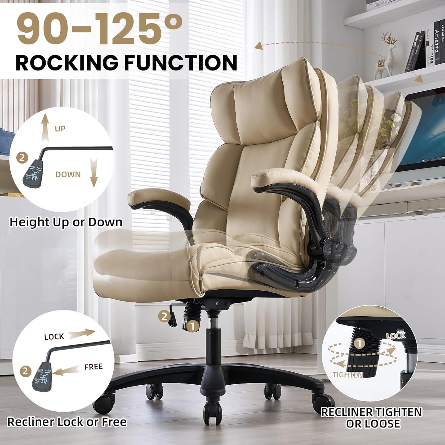 Big and Tall Office Chair 500lbs Wide Seat Executive Office Desk Chair High-Back Office Task Chair, Ergonomic Lumbar Support Computer Office Chairs for Heavy People