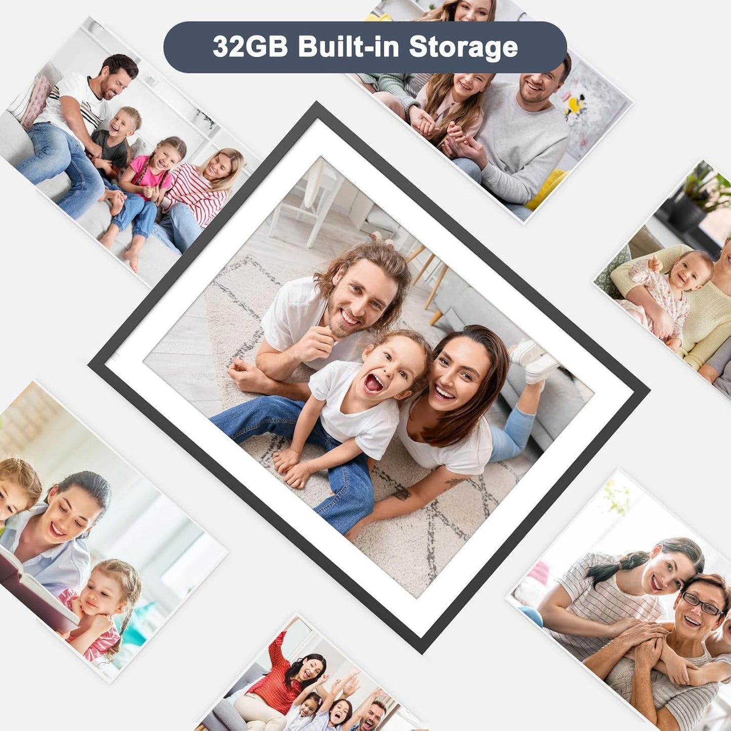 Large 32GB Digital Picture Frame Electronic Calendar - 16.2 Inch Wall Mountable Wi-Fi Picture Frame, Auto-Rotate, Motion Sensor, Share Photos Video via App Email, Free Cloud Storage, Gift for Him