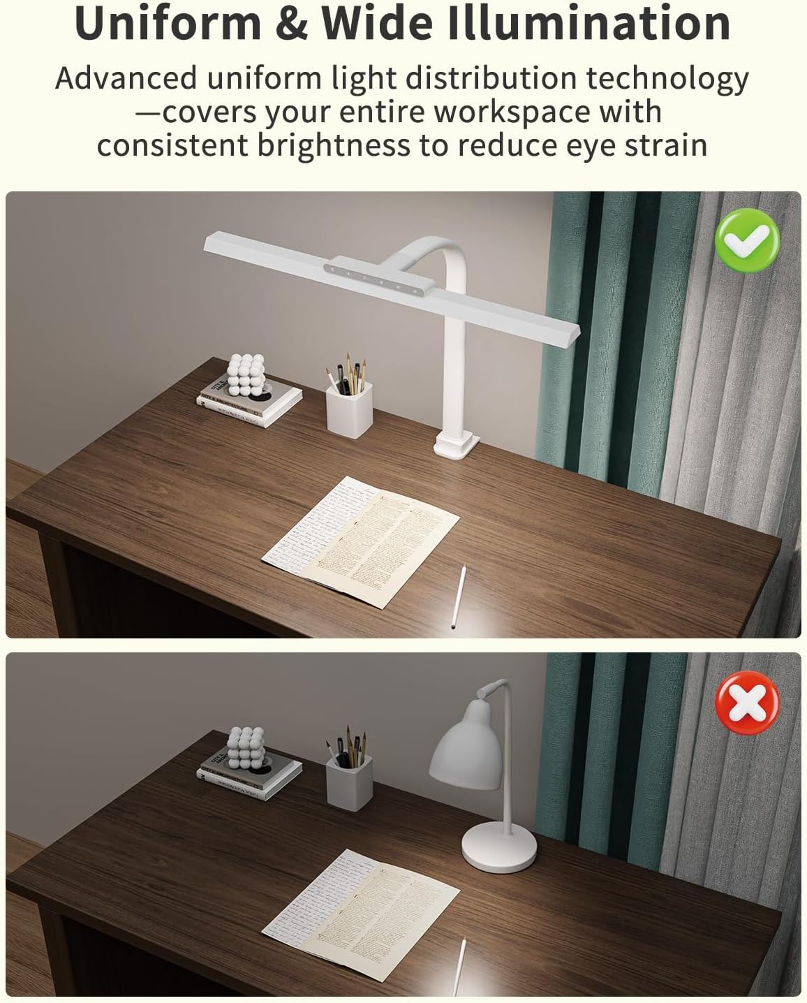 LED Desk Lamps for Home Office, 24W Bright Eye-Caring Desk Light with Clamp, Stepless Dimming Adjustable Flexible Gooseneck Clip on Office Lamp with Adapter for Reading, Study, Workbench,White