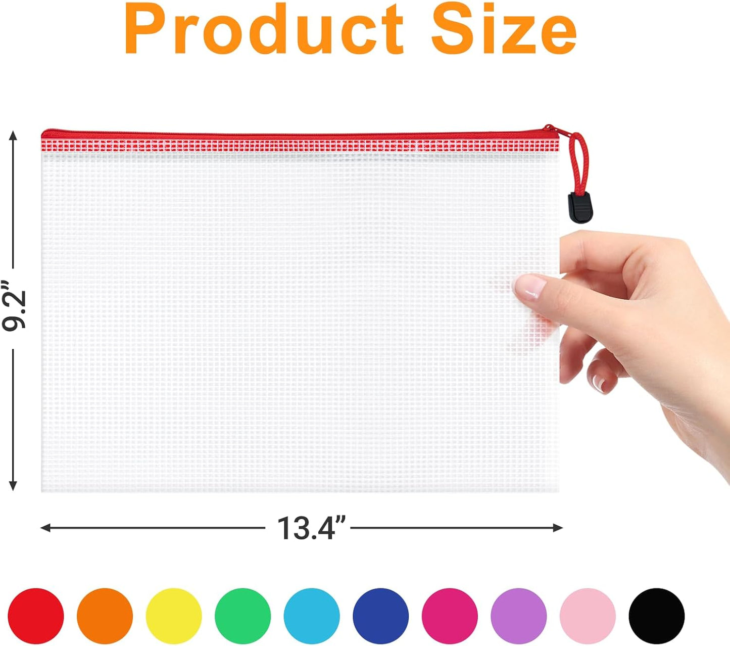 100Pack Mesh Zipper Pouch Bags, Waterproof A4 Letter Size Document Zipper Pouches for Storage, Teacher School, Toys, Puzzle, Office, 10 Colors
