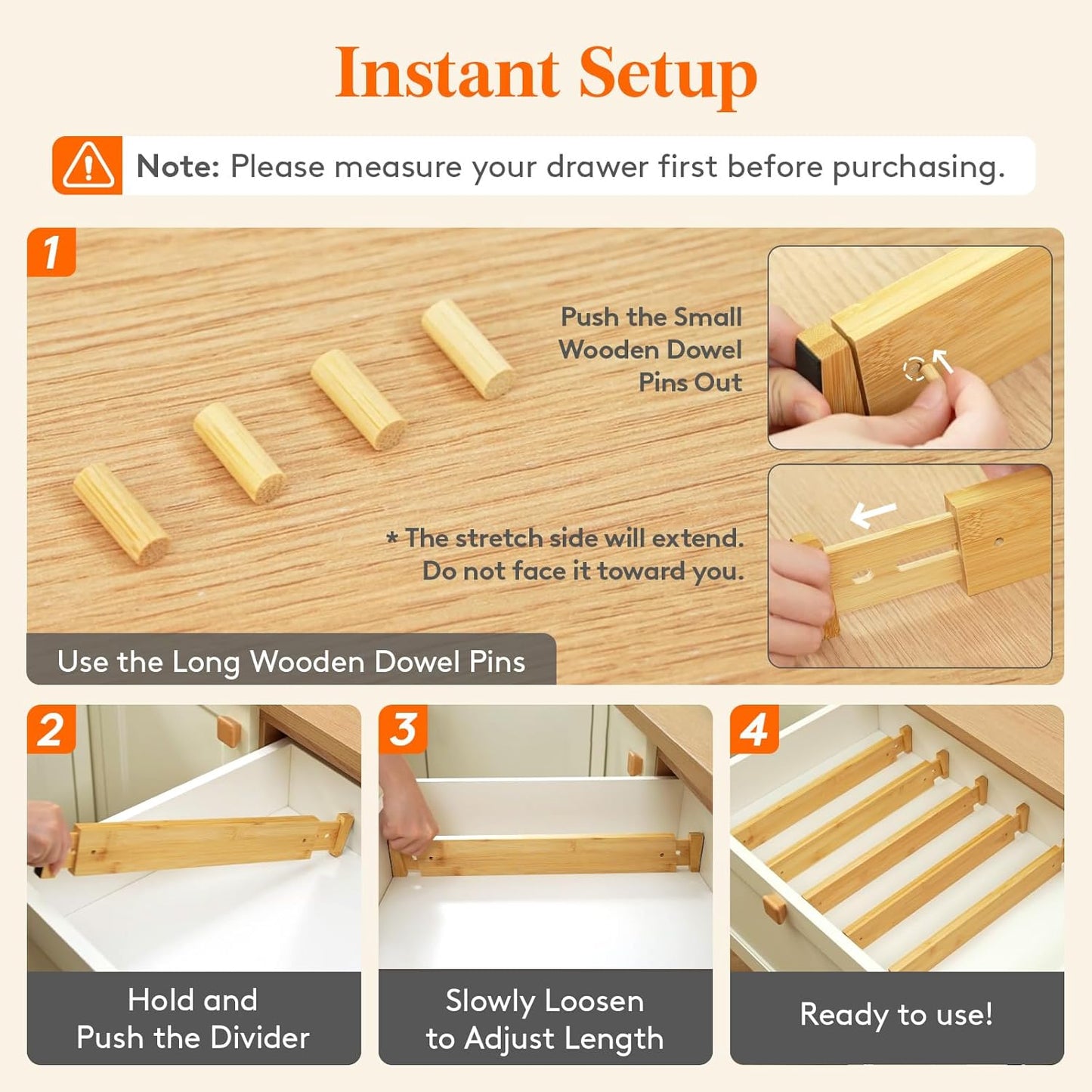 Lifewit 8 Pack Drawer Dividers Bamboo 2.4" High, 16-22" Adjustable Drawer Organizers for Clothes, Wooden Dresser Separators in Bedroom/Bathroom/Kitchen/Fridge/Office Organization and Storage