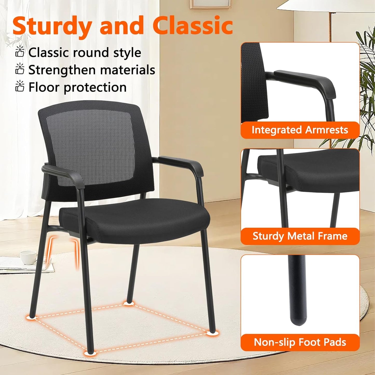 CLATINA Black Stacking Chairs Stackable Waiting Room Chairs with Armrest, Mesh Office Reception Guest Chair for Home Desk Conference Lobby Church Medical Meeting Training Ergonomic, Set of 8