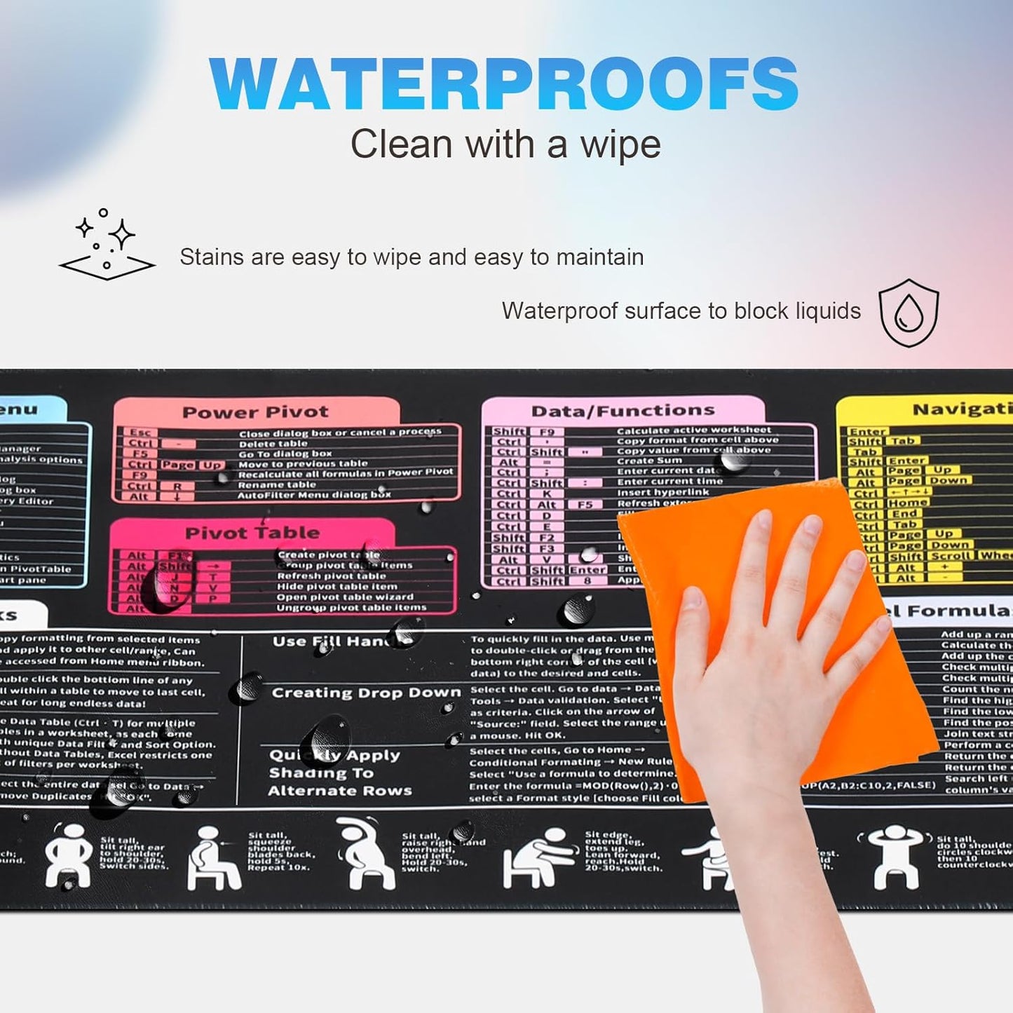 Linoows Excel Shortcut Keys Mouse Pad, Extra Large 31.5 x 11.8 Inch Gaming Mouse Mat, PC Spreadsheet Keyboard Mousepad, Waterproof Non-Slip Desk Pad with Stitched Edge