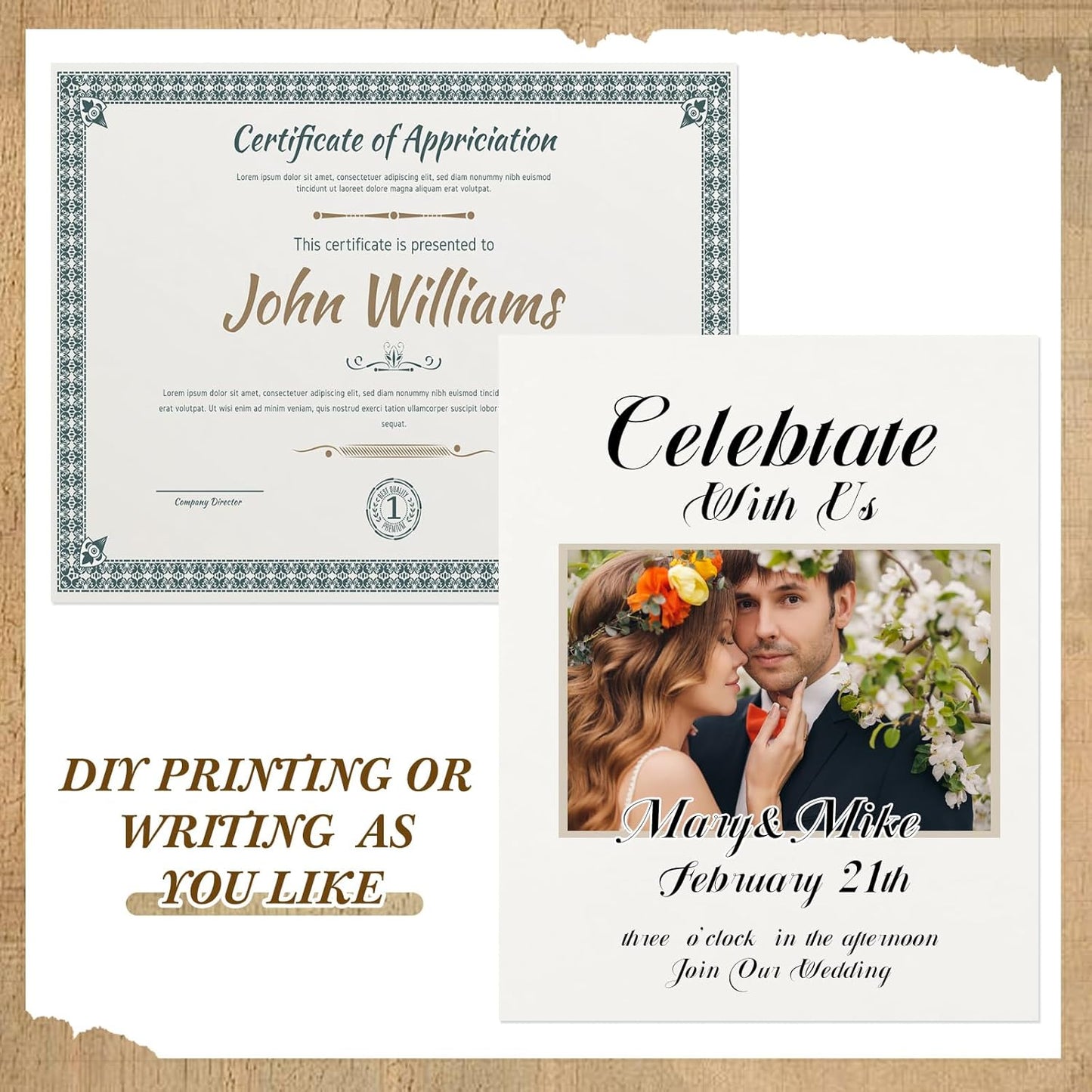 Epakh 100 Pcs Old Age Parchment Paper 8.5 x 11 Inch Standard Letter Vintage Colored Old Parchment Semblance Double Side Printing Paper (White)