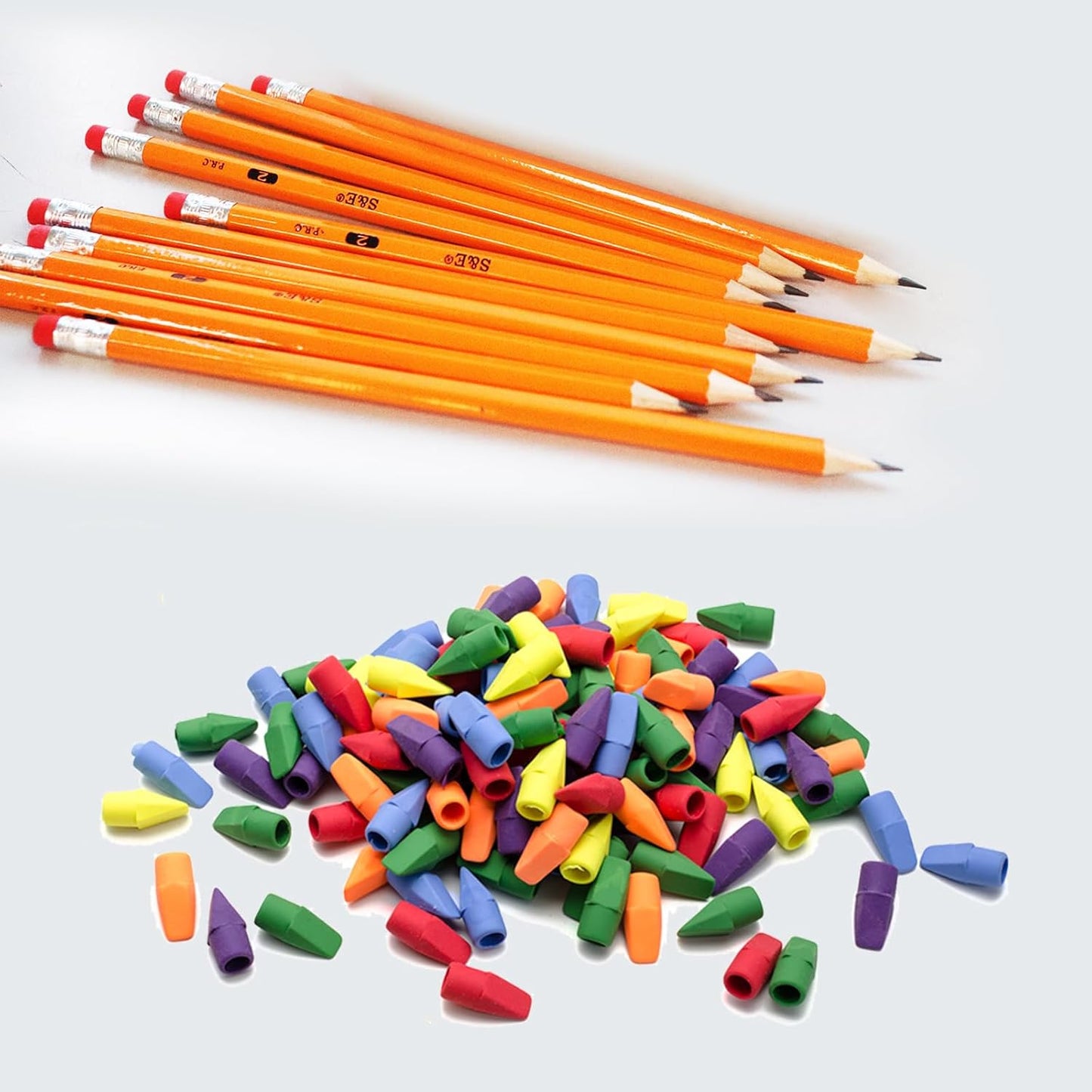 S & E TEACHER'S EDITION 432Pcs Pencils & Erasers Tops Set, 288 Pcs Pre-sharpened pencils No. 2, with 144Pcs Eraser Caps, #2 HB pencil sharpened, Back to school, 432Pcs/box.