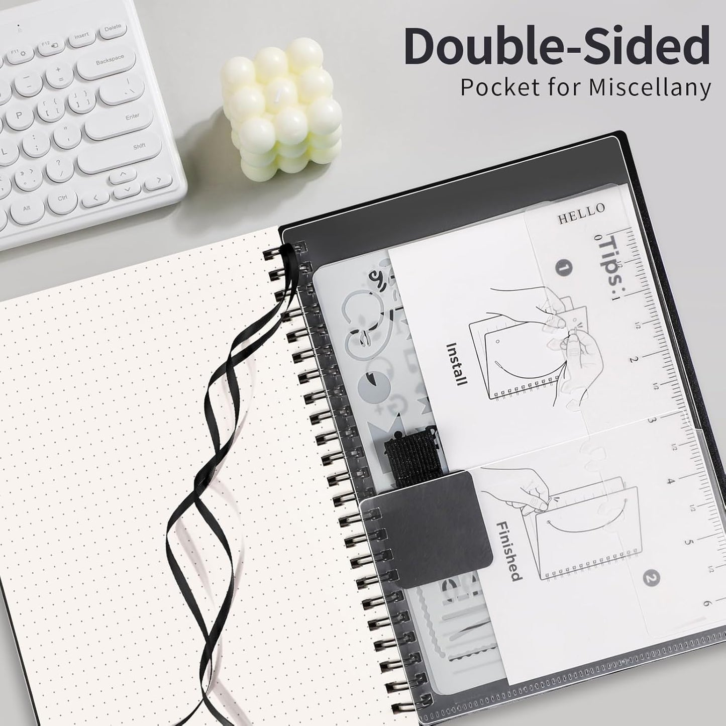 AHGXG Bullet Dotted Journal - Dot Grid Spiral Notebook A5, 160 Pages, 100 GSM Thick Paper, Waterproof Plastic Cover Journals for Bullet Journaling, Sketching, 5.7" x 8.3", Black