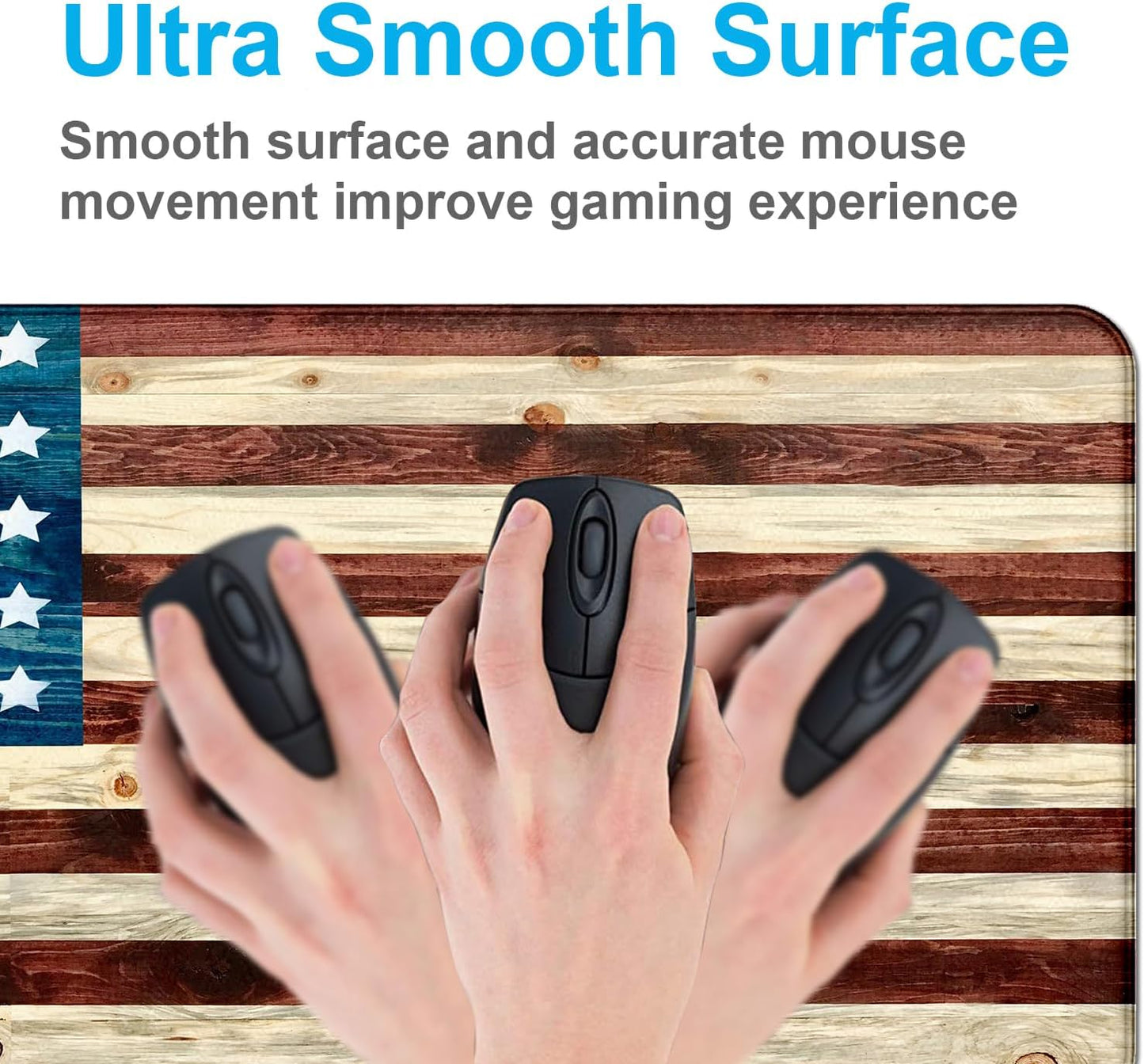 Personalized American Flag Wood Grain Computer Keyboard Desk Pad, Cute Female Office and Study Full Desk Extended Mouse Pad 35.4 x 15.7 Inches