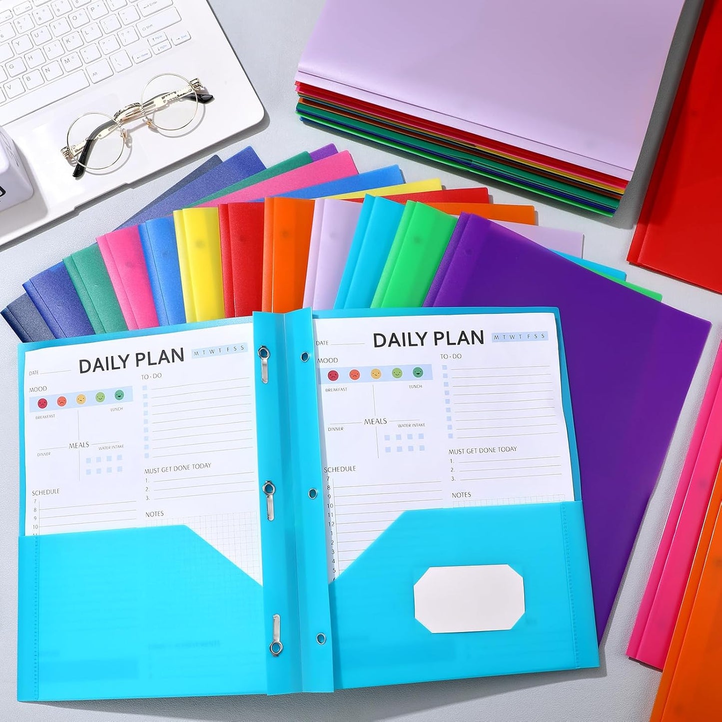 Patelai 48 Pcs Plastic Folders with 2 Pockets and 3 Prongs Home Folders with Card Slot Letter Size Heavy Duty Report Covers for Back to School(Stylish Color,Classic)
