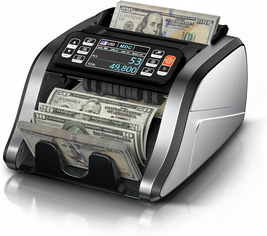 Aneken N60 Mixed Denomination Money Counter Machine, Value Counting, UV/MG/IR/DD Counterfeit Detection, 3.5" TFT Display Cash Counting Machine, Printer Enabled Bill Counter for Business