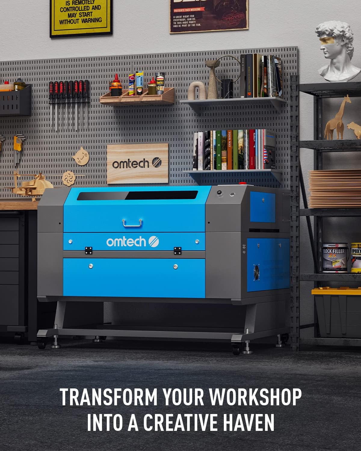 OMTech 60W CO2 Laser Engraver with LightBurn & Water Chiller, 20"x28" Laser Engraving Cutting Machine with Autofocus Autolift 4 Way Pass Air Assist, Commercial Laser Cutter for Wood Glass Acrylic More