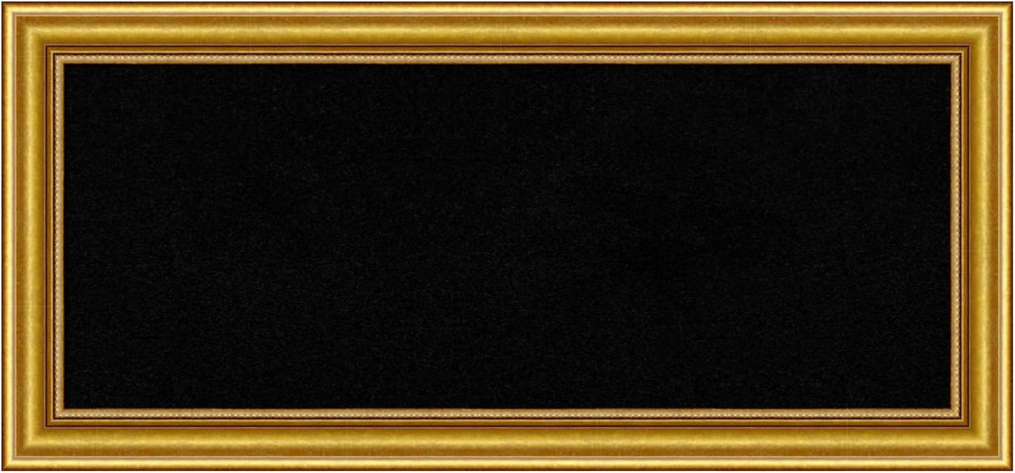 Amanti Art Black Cork Board for Wall, 16x34 Vision Board with Gold Wood Frame, Medium Corkboard Office Decor for Home Organization, Traditional Corkboard Pinboard to display items for home
