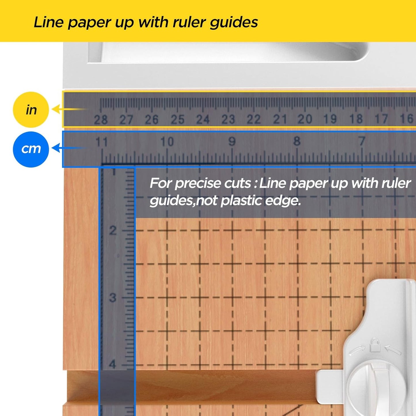 12 Inch Wood Guillotine Paper Cutter, Heavy Duty Wood Base Paper Trimmer with 32 Sheets Paper Cutting Board for Classroom, Crafting, Cardstock, Art Projects (White)