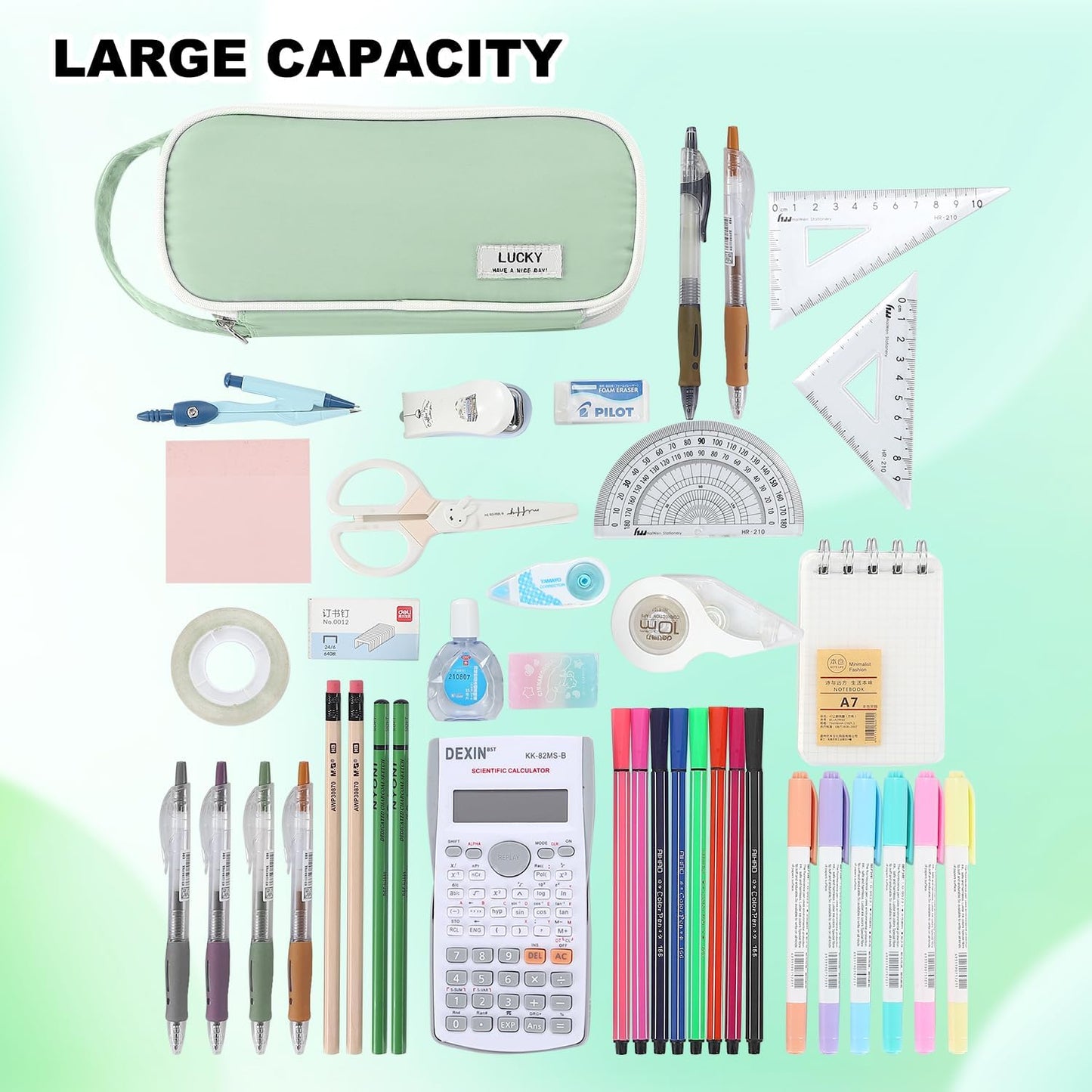 Pencil Case Large Zipper Pencil Pouch for Girls Kids Teens Adults Aesthetic Pencil Bag Stationery Organizer Pencil Case with Handle for School Green