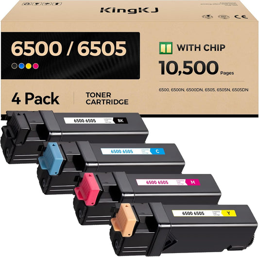 6500 6505 Toner Cartridge Set 4-Pack High Capacity 106R01597 106R01594 106R01595 106R01596 Replacement for Xerox Phaser 6500 6500N 6500DN WorkCentre 6505 6505N 6505DN Printer Black Cyan Magenta Yellow