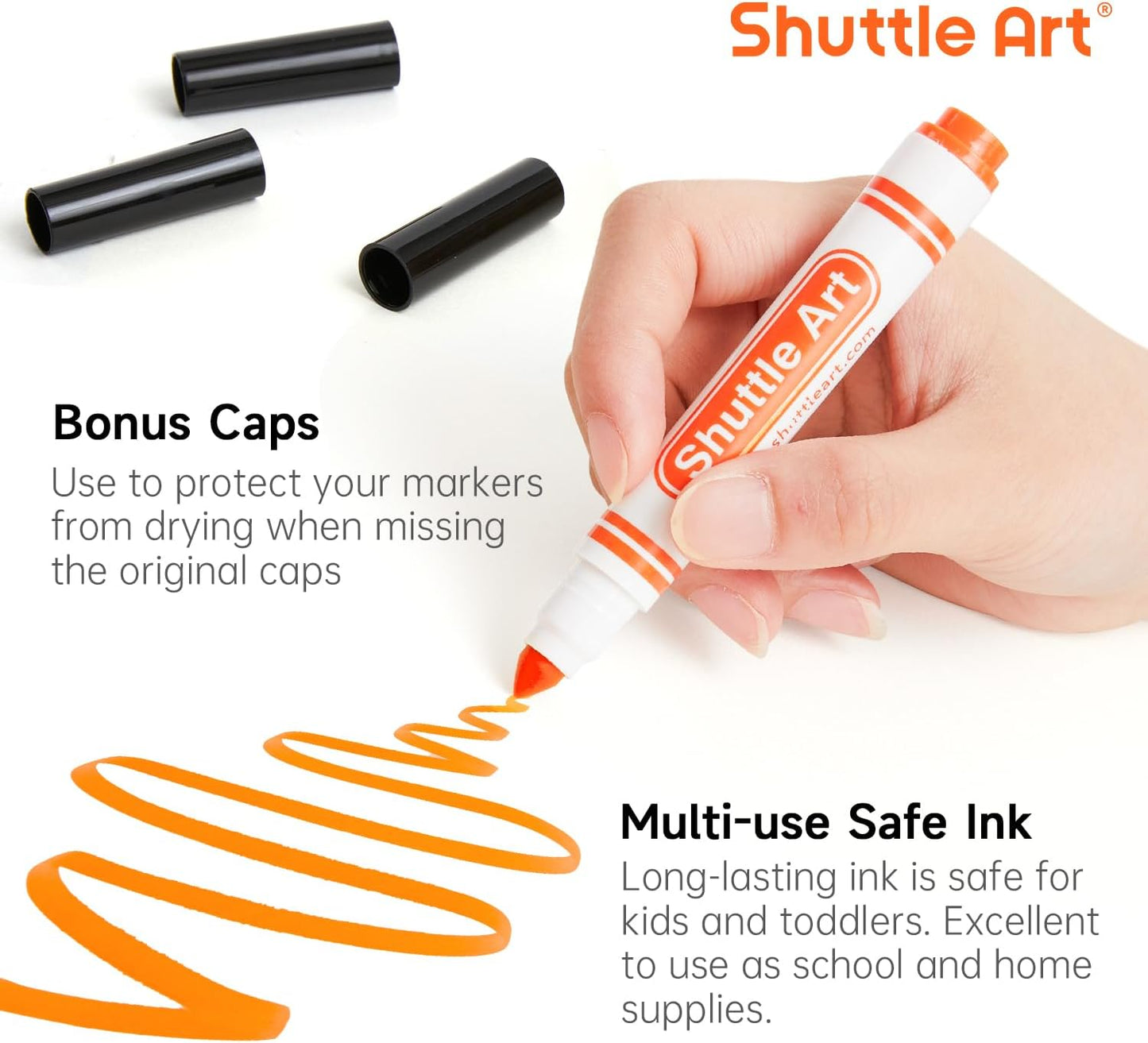 Shuttle Art 264 Pack Washable Markers, 12 Assorted Colors Broad Line Conical Tip Large Markers Bulk with a Box, Bonus Caps, Home Classroom School Supplies for Toddlers Kids Adults Students Teachers