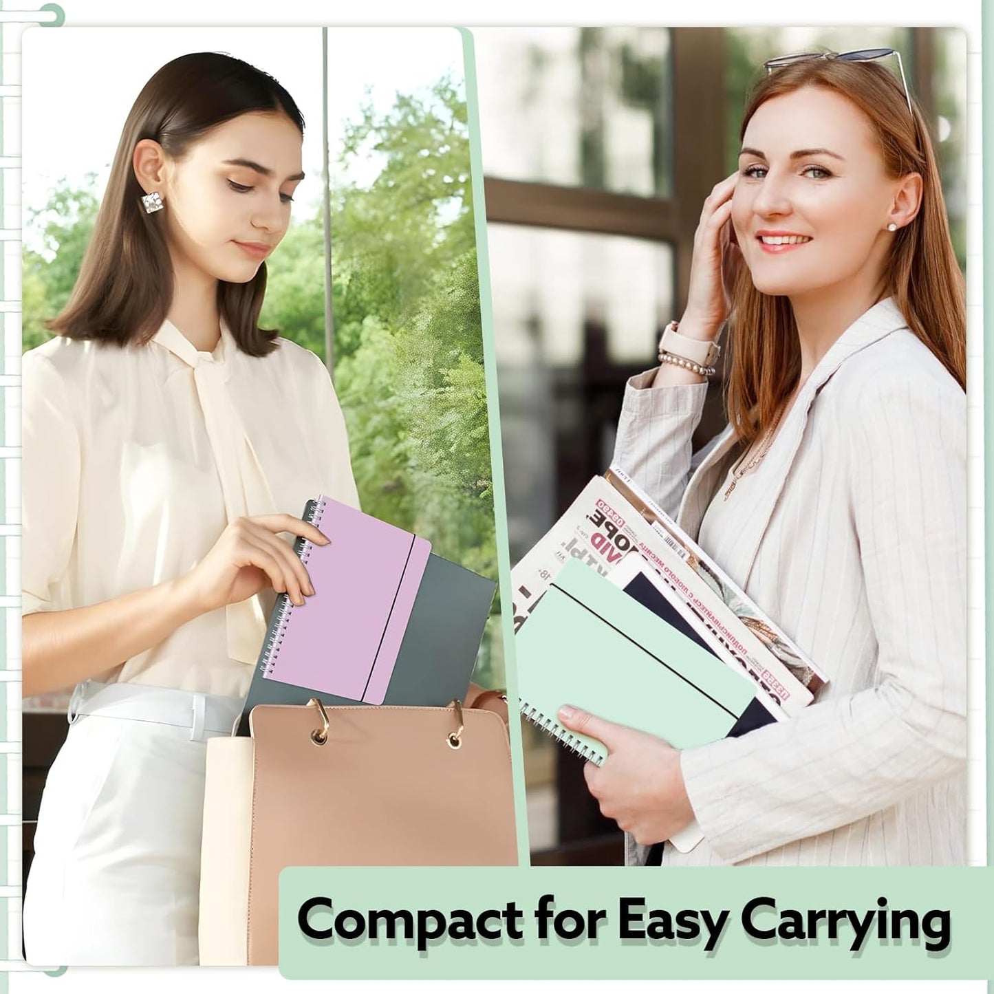 3 Pcs Spiral Notebook 5.9x8.3, 140 Pages Small Notebook for Women A5 College Ruled Journals Cute Notebooks with Large Pockets and Index Stickers for Home School Office Use（Purple, Green, Blue）