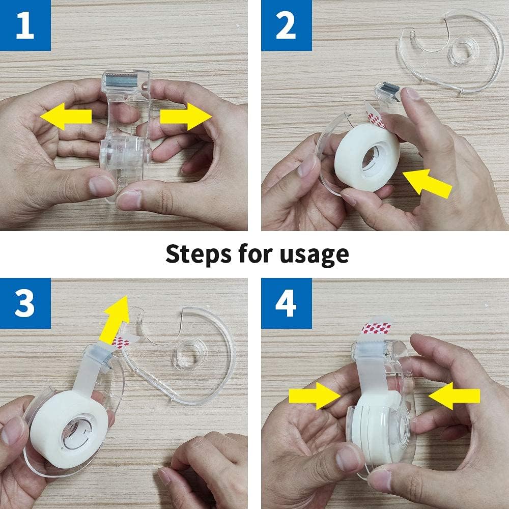 Hand Use Desktop Tape Dispenser, Transparent Plastic Lightweight and Portable Refillable Dispenser for 3/4" Tape, 1 Pack