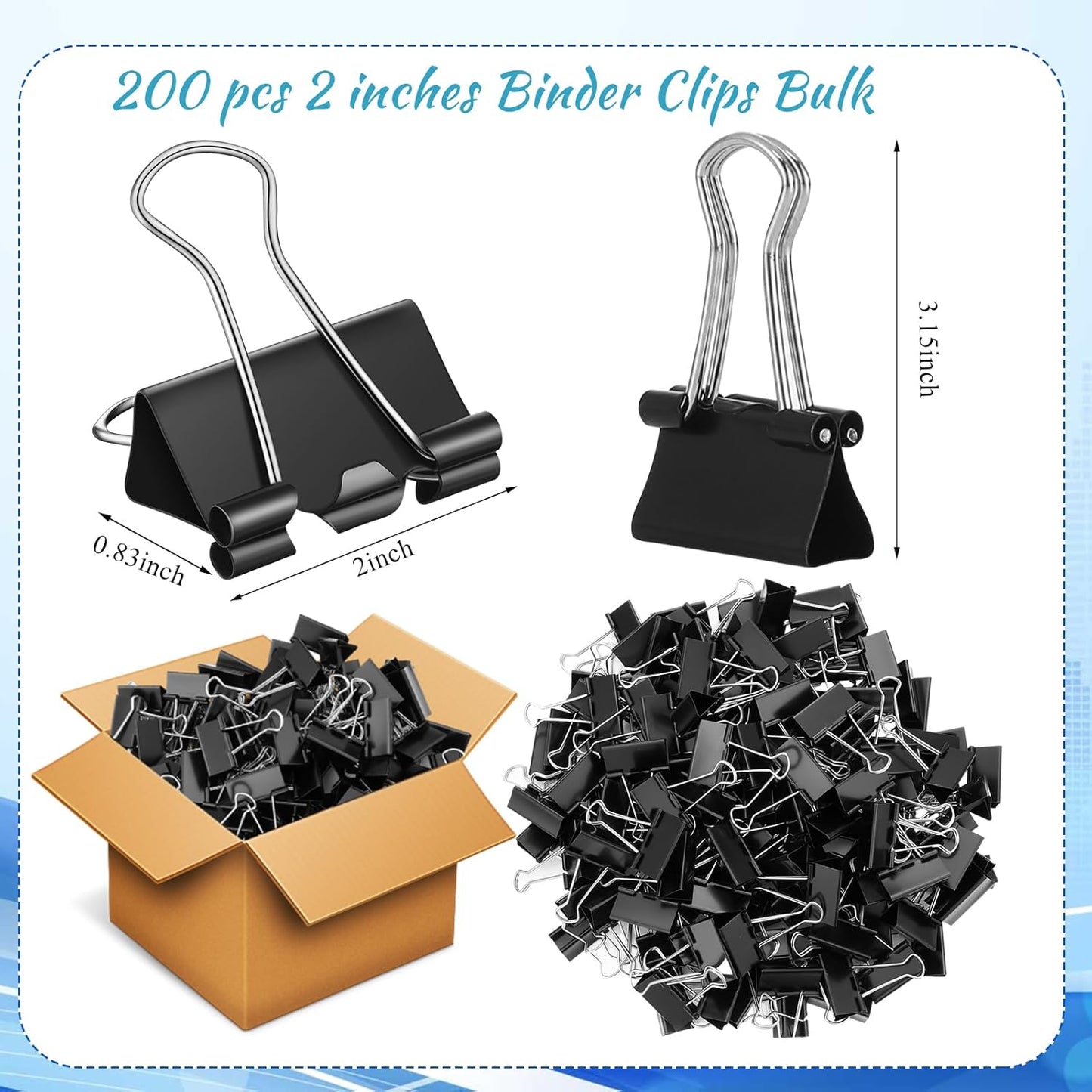 Jetec 200 Pcs Extra Large Binder Clips Bulk 2 Inch Metal Jumbo Binder Clips Office Supplies Black Paper Clamps for Teachers Students Office Business Supplies