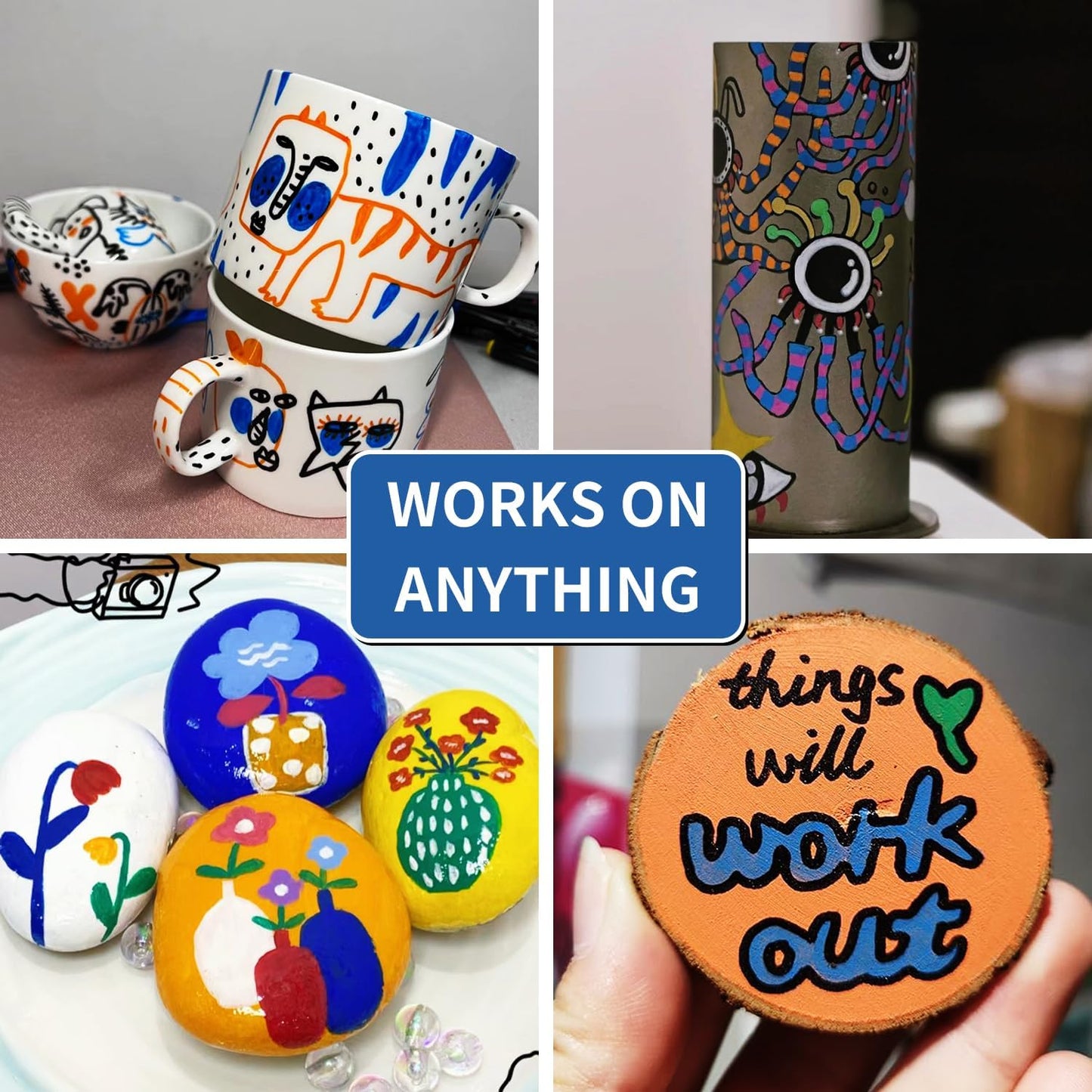 Blue Paint Pens Permanent Paint Markers - 24 Pack Oil Based Marking Pens, Medium Point, Quick Drying and Waterproof for Rock Painting Car Tyre Metal, Plastic, Canvas, Wood, Glass