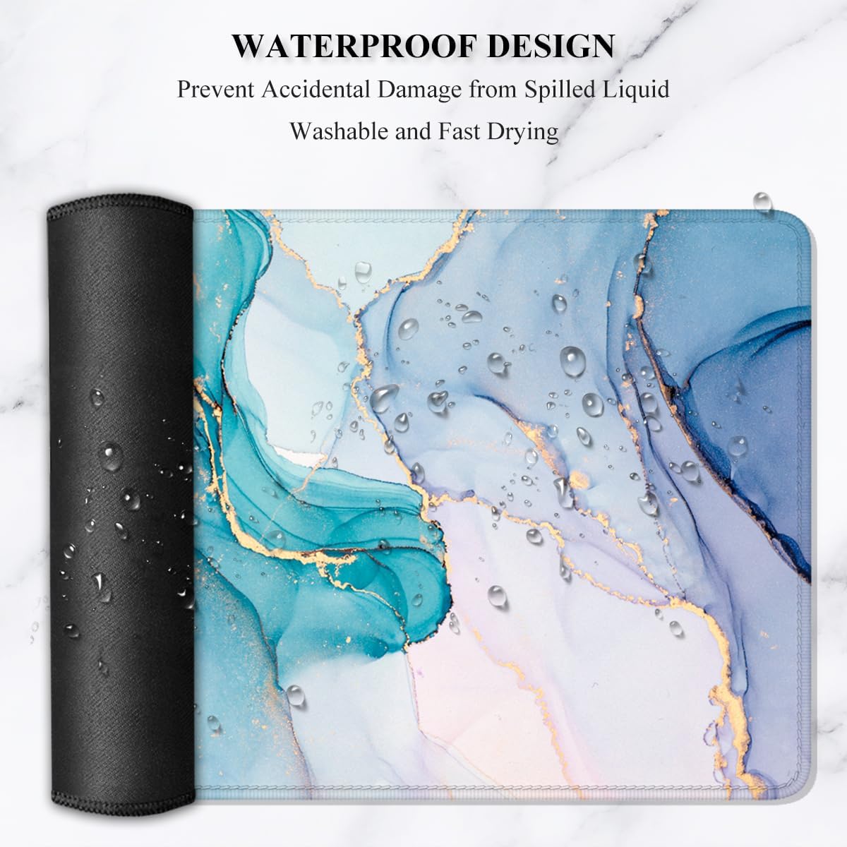 Auhoahsil Large Mouse Pad, XXL Gaming Mousepad, Desk Mat for Desktop, Thick Rubber, Big & Long Size, Stitched Edges, Full Desk Pad for Laptop & Computer, Extended 31.5 x 11.8 in, Blue Pink Marble