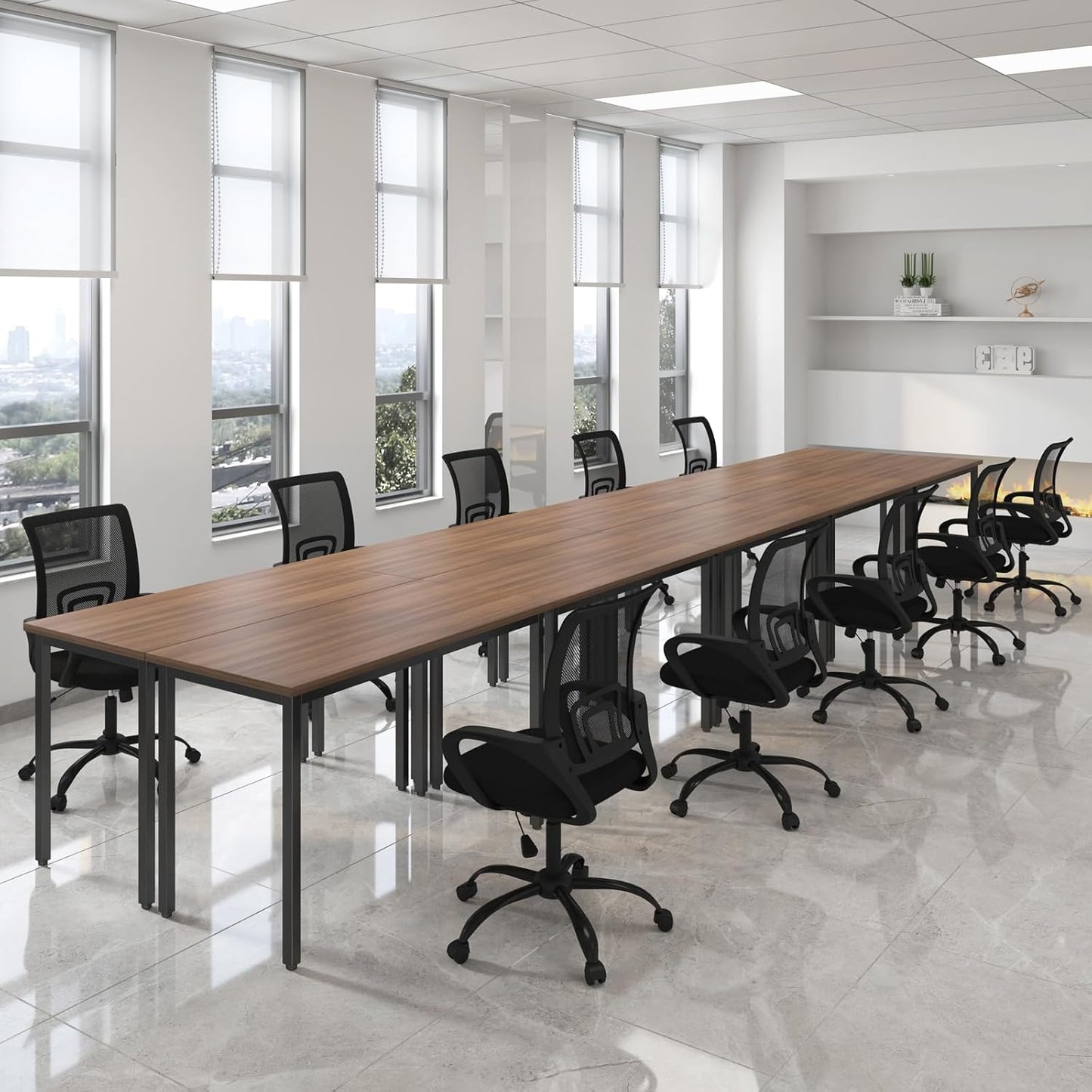 Bonzy Home Conference Tables 23ft Office Computer Desk for Meeting Room Study Writing Printer Podcast Table for 24 People Rustic Walnut 10PCS 275.5"x47.2"x29.5"