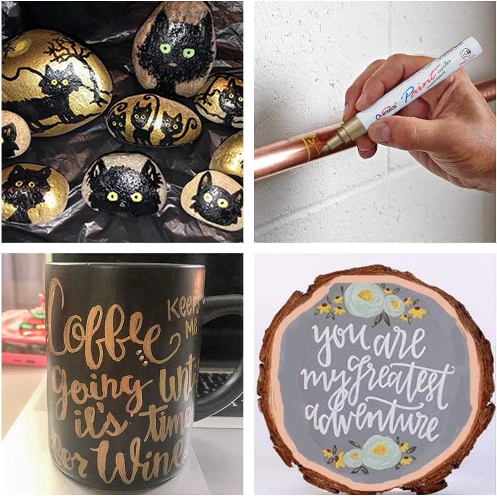 Overseas Permanent Paint Pens Red Markers - 2 Pack Single color Oil Based Paint Markers, Medium Tip, Quick Drying and Waterproof Marker Pen for Metal, Rock Painting, Wood, Plastic, Canvas, Mugs