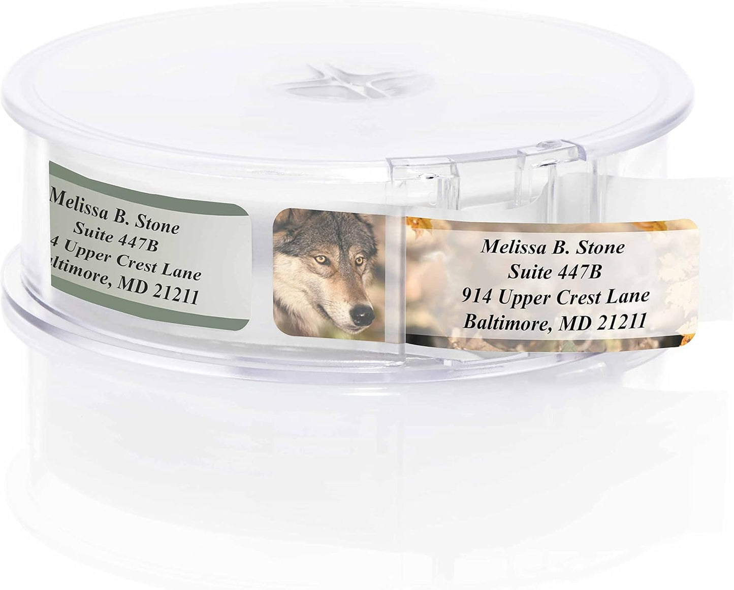 Nature's Wildlife Assorted Designer Rolled Address Labels with Elegant Plastic Dispenser