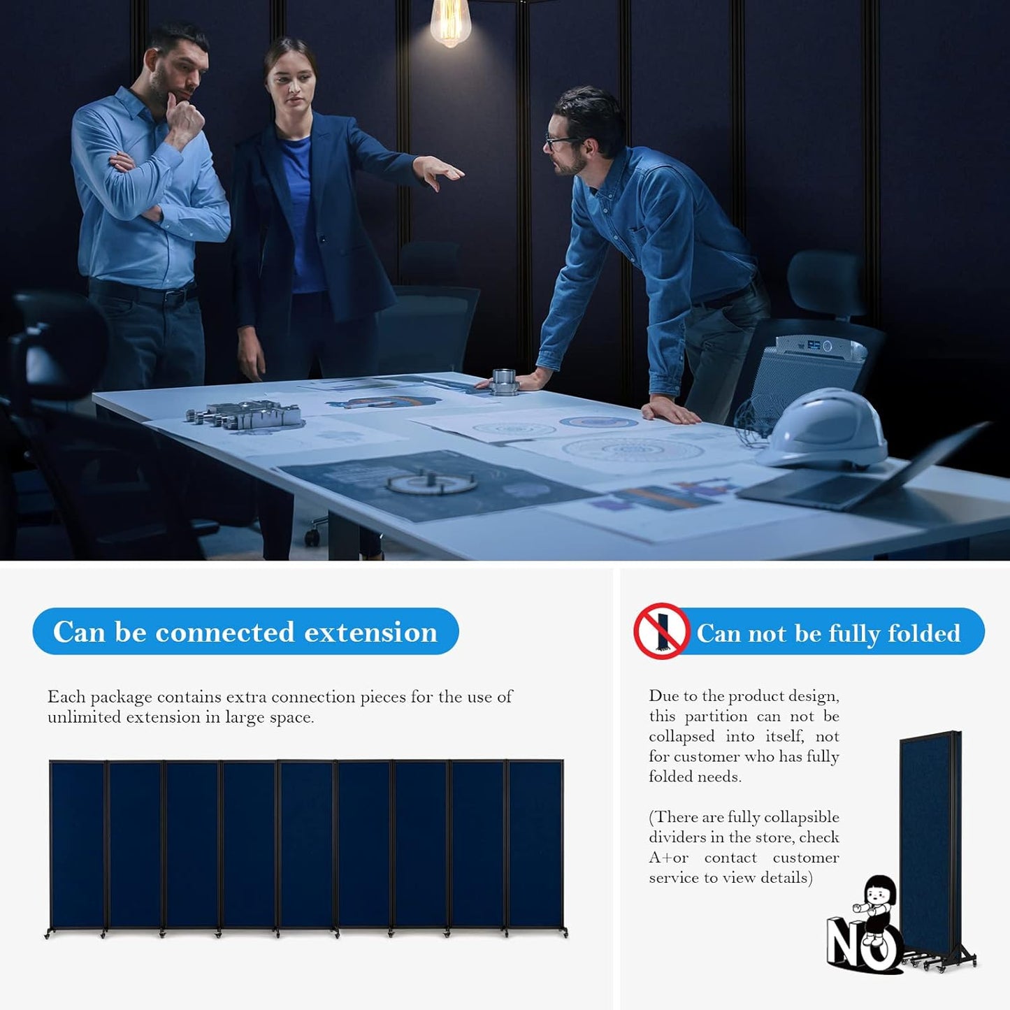 Room Partition,Office Divider,Portable Commercial Screen Dividers,Privacy Partition Separator,Classroom School Dividers, 10'6"L* 6'7"H,5 Panel,Blue