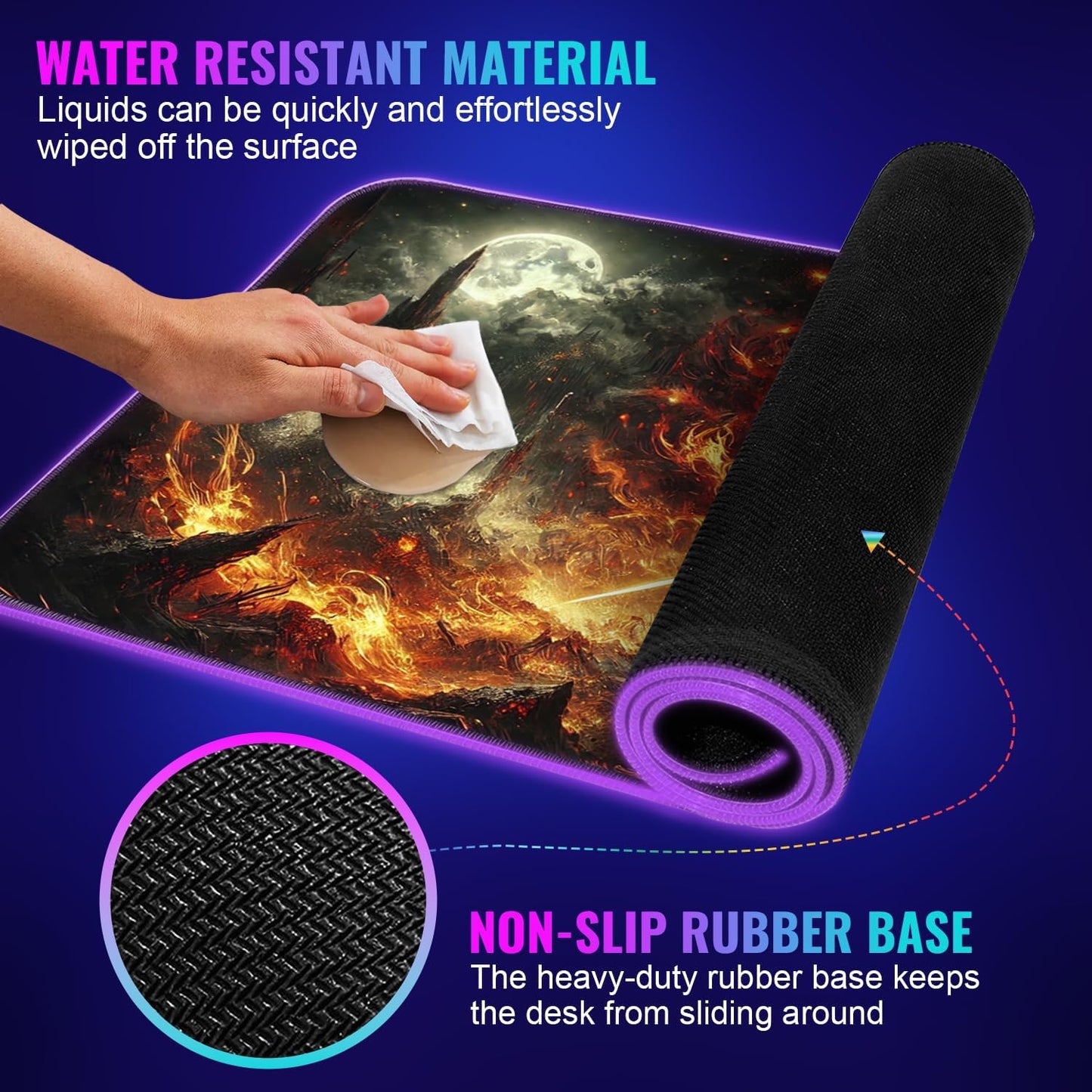 Gaming Mouse Pad - Desk Mat Gaming Mouse Pad , Medium Extra Large Extended Big Long Huge XL XXL and XXXL RGB LED Light Mousepad For a Computer , PC Mats Mousepads Hellfire Crusader