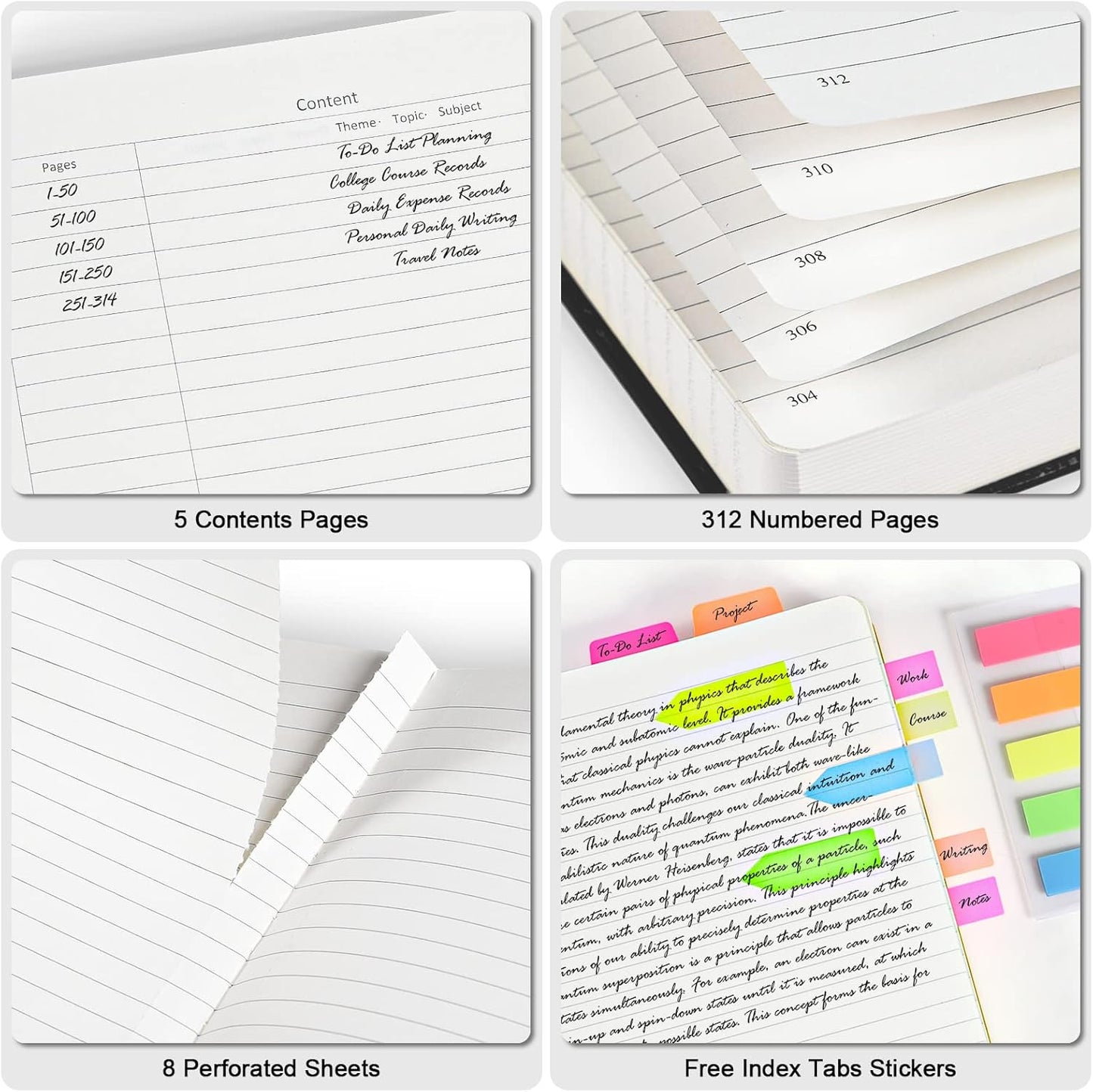 5 Pack College Ruled Notebook, 312 Numbered Pages Thick Notebooks Bulk, 100gsm No Bleed Paper Hardcover Leather Journal, Lined Journal Notebook Set for Women Men School Office, A5, Multicolor