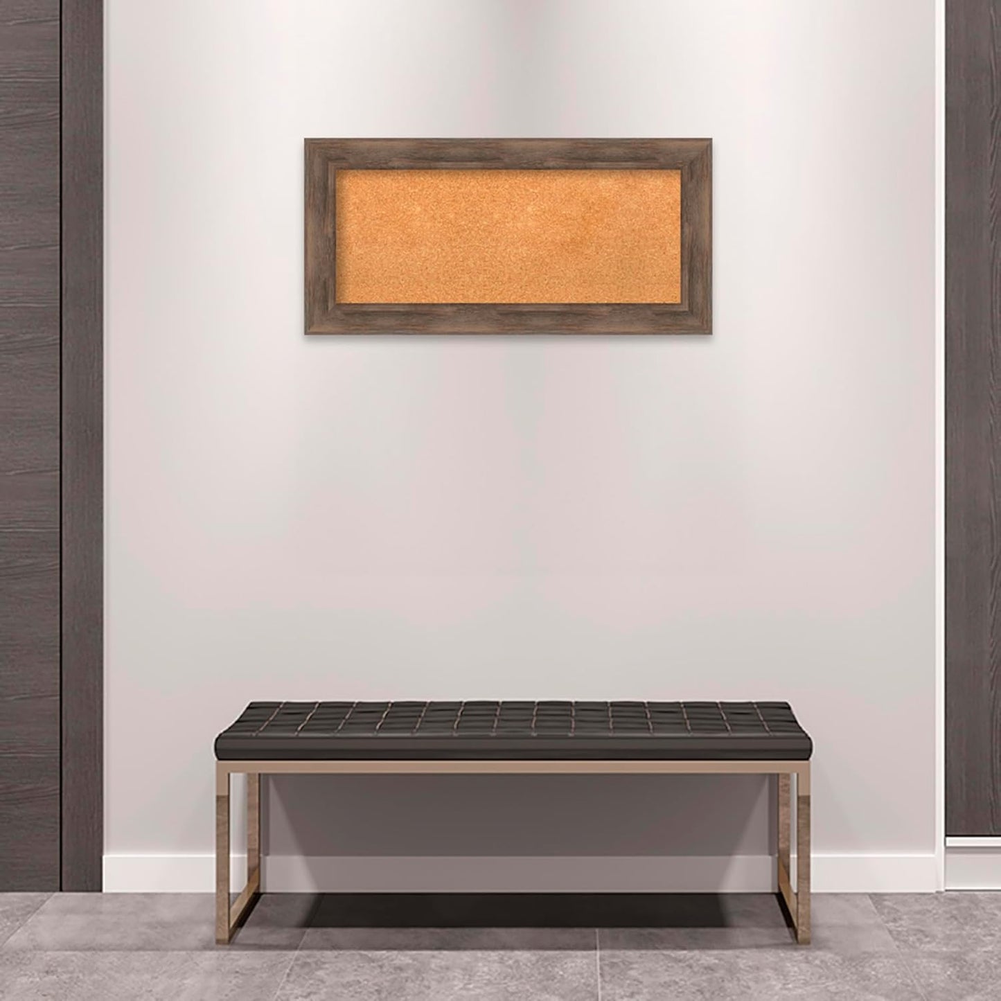 Amanti Art Natural Cork Board for Wall, 17x35 Vision Board with Brown Wood Frame, Medium Corkboard Office Decor for Home Organization, Country Rustic Corkboard Pinboard to Display Items for Home