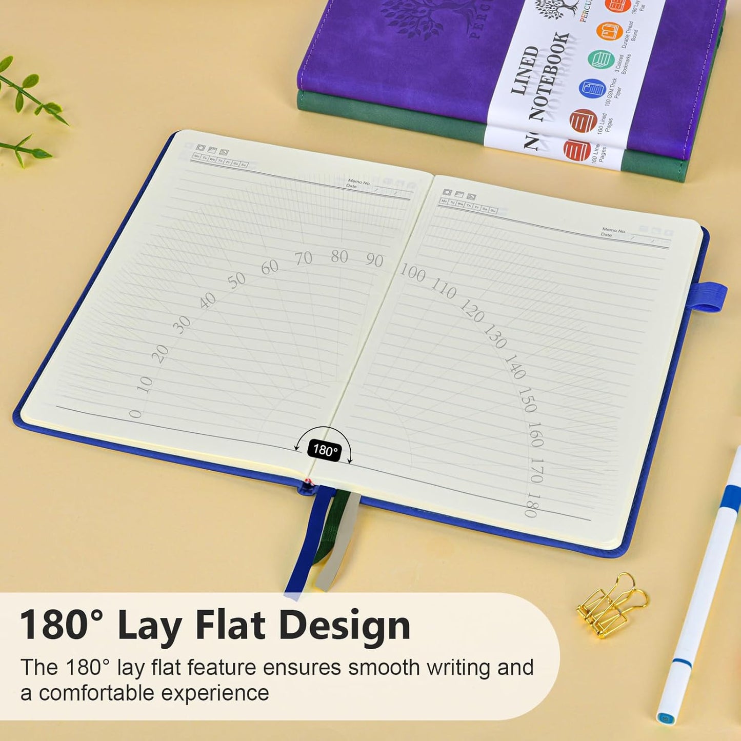 PERCUN Lined Journal Notebook for Men & Women, 160 Pages College Ruled Journal for Writing, A5 Hardcover Leather Notebooks for Work, School, Business, Travel, Daily Diary 5.9" x 8.5" - Navy