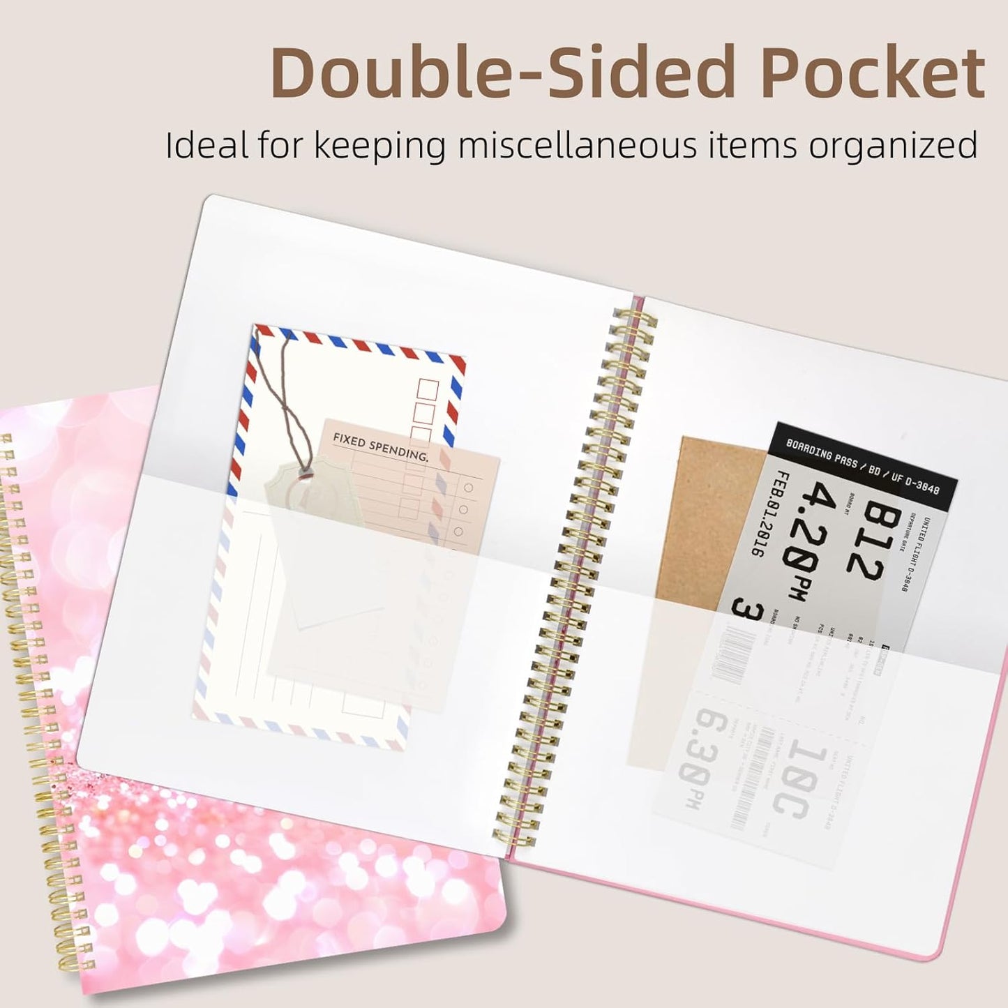 Cute Spiral Notebook journal A4 Aesthetic Pretty Design for Women Girls Kawaii with Pocket, 8.5 x 11 inch, Lined, Positive